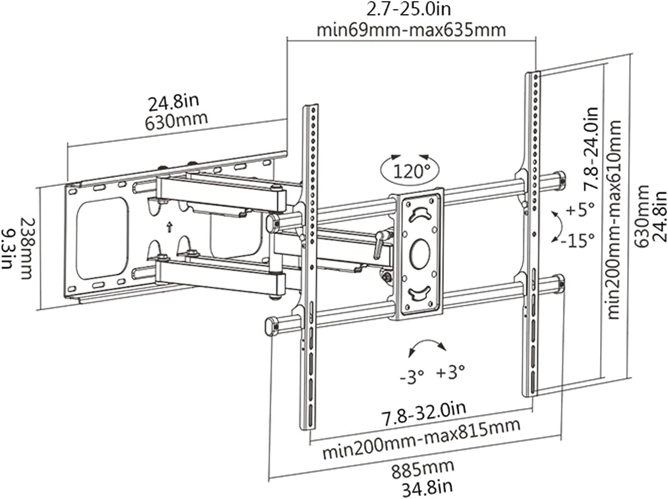 TV Stand Mount Heavy-Duty Wall Mounted Full Motion Swivel Extension Tilt TV Mount 50