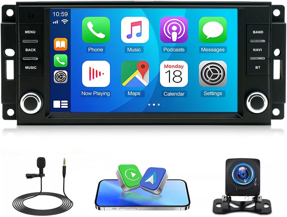Car Stereo Radio Compatible for Jeep Compass 2009-2017 with Carplay Android Auto GPS Navigation 10in Touchscreen Car Radio Player with Bluetooth WiFi FM SWC Mirror Link Split Screen + Backup Camera
