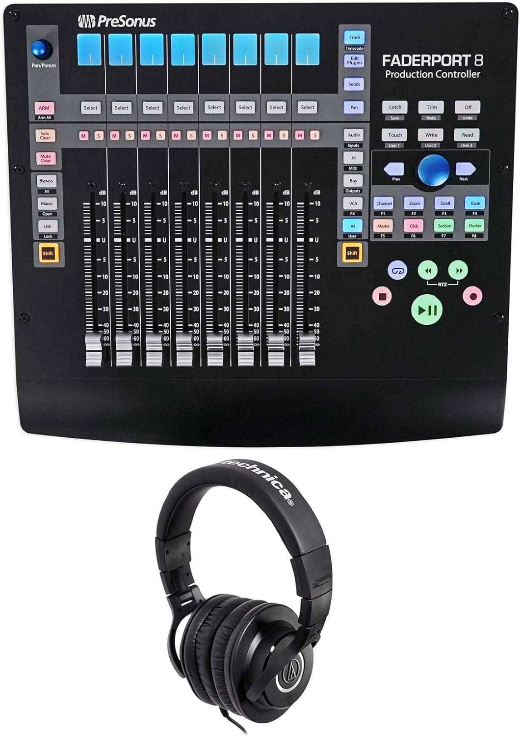 Audiosavings Bundle: FADERPORT 8 USB 8-Channel Mix Production DAW Controller Mac/PC Bundle with ATH-M40x Closed-Back Dynamic Studio Monitor Headphones (2 Items)