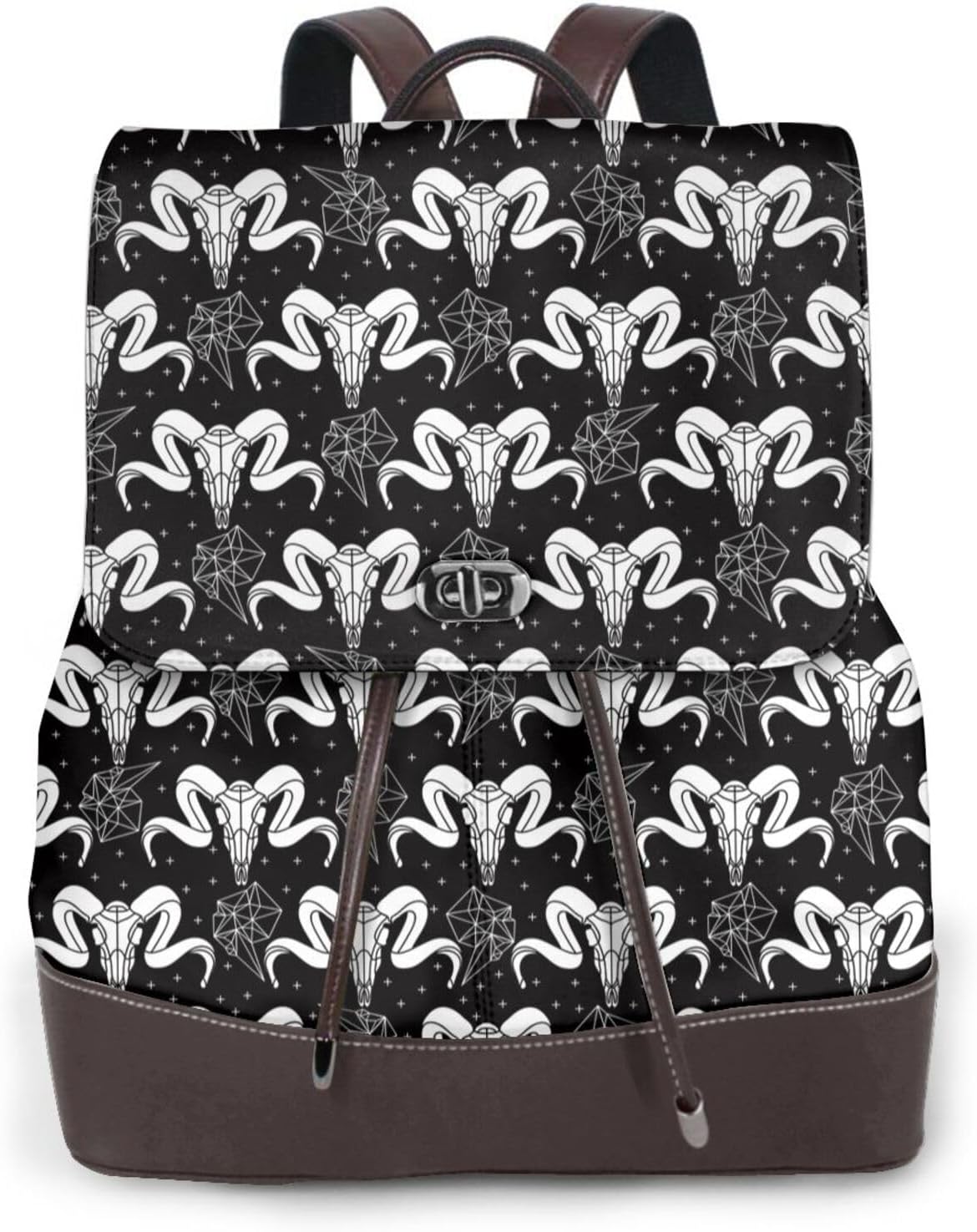 Skull with Polygonal Ornament for Womens Backpack Purse Microfiber PU Anti-theft Large Fashion Designer Travel Bag Ladies Shoulder Bags