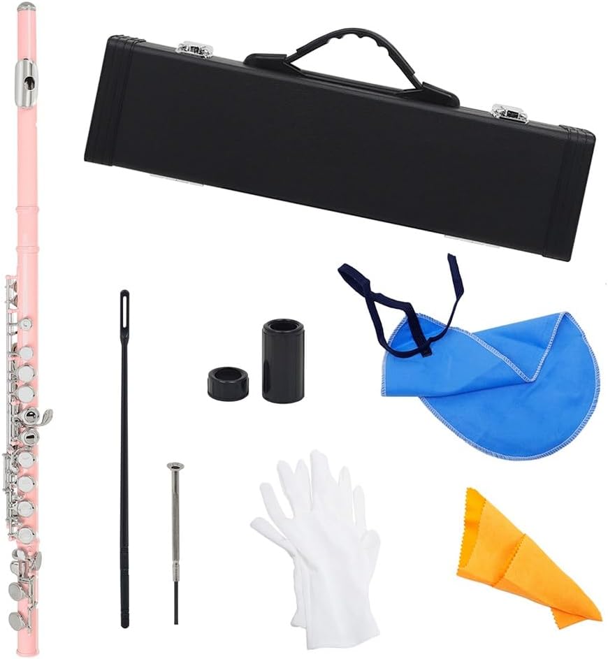Flute Pink 16 Hole Flute with E Key Woodwind Closed Hole C Tune Nickel Silver Key White Brass Pipe with Box Flutes Musical Instruments
