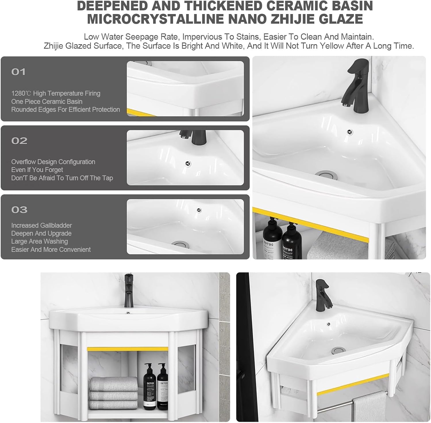 Wall Mount Corner Sink Ceramic Vessel Sink Small Corner Sink with Cold and Hot Water Pipe Faucet and Drain Towel Bar for Farmhouse Cloakroom Small Bathroom Corner Bathroom Sink. ( Size : 58x48x24cm )