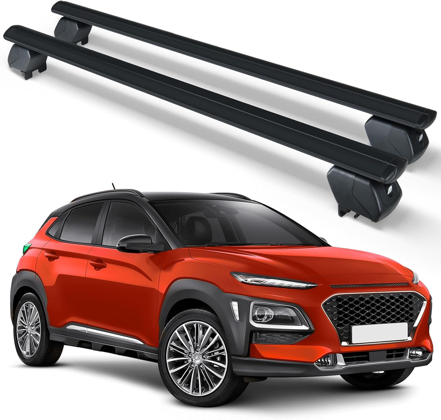 SUORTO Heavy Duty 300 LBS Roof Rack Cross Bars Compatible with 2018 2019 2020 2021 2022 2023 2024 Hyundai Kona with Side Rails, Adjustable & Lockable Crossbars Cargo Carrier Rooftop Luggage Cars SUVs