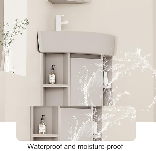 Triangle Wall Mount Corner Sink, 45cm Ceramic Vanity with Storage, Mirror & Faucet - Space-Saving Solution for Small Bathrooms & Kitchens