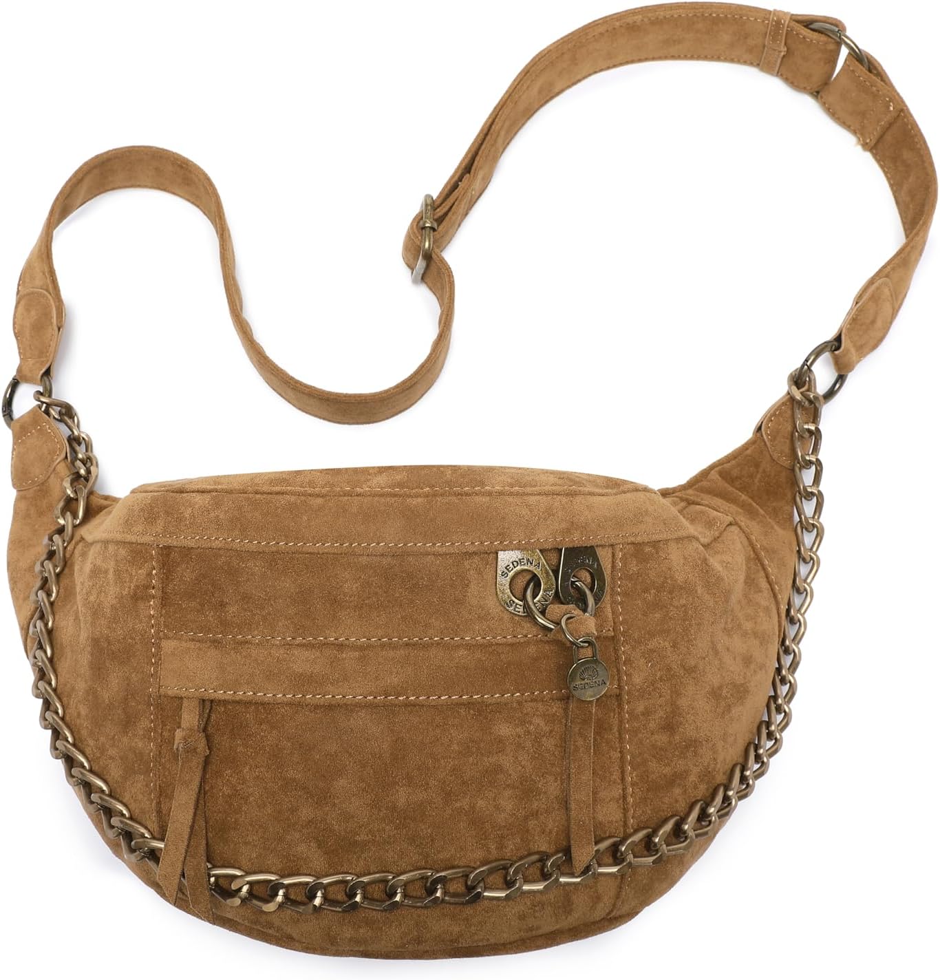 Anti Pickpocket Crossbody Bag – Large Vegan Suede Sling Bag with RFID & Glasses Pockets, Adjustable Strap, Anti Theft Design, Multiple Compartments, Chain Detail Travel Crossbody Bag for Women