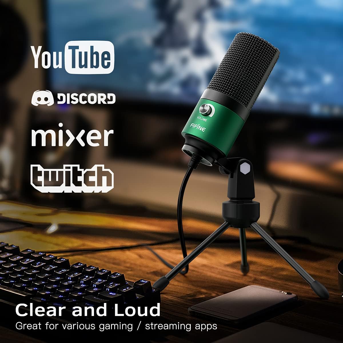 FIFINE Gaming Microphone and PC Gaming Headset, USB Microphone with Gain Control, Wired Headphones with 7.1 Surround Sound,EQ Mode, RGB, Soft Ear Pads for Streaming, Podcasting, Twitch (K669G+H6)