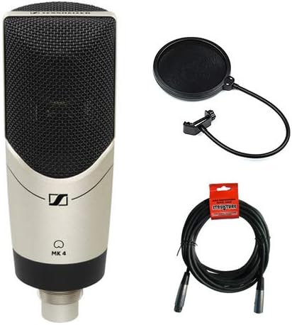 Sennheiser MK 4 Studio Condenser Microphone with Clamp On Microphone Pop Filter with 10