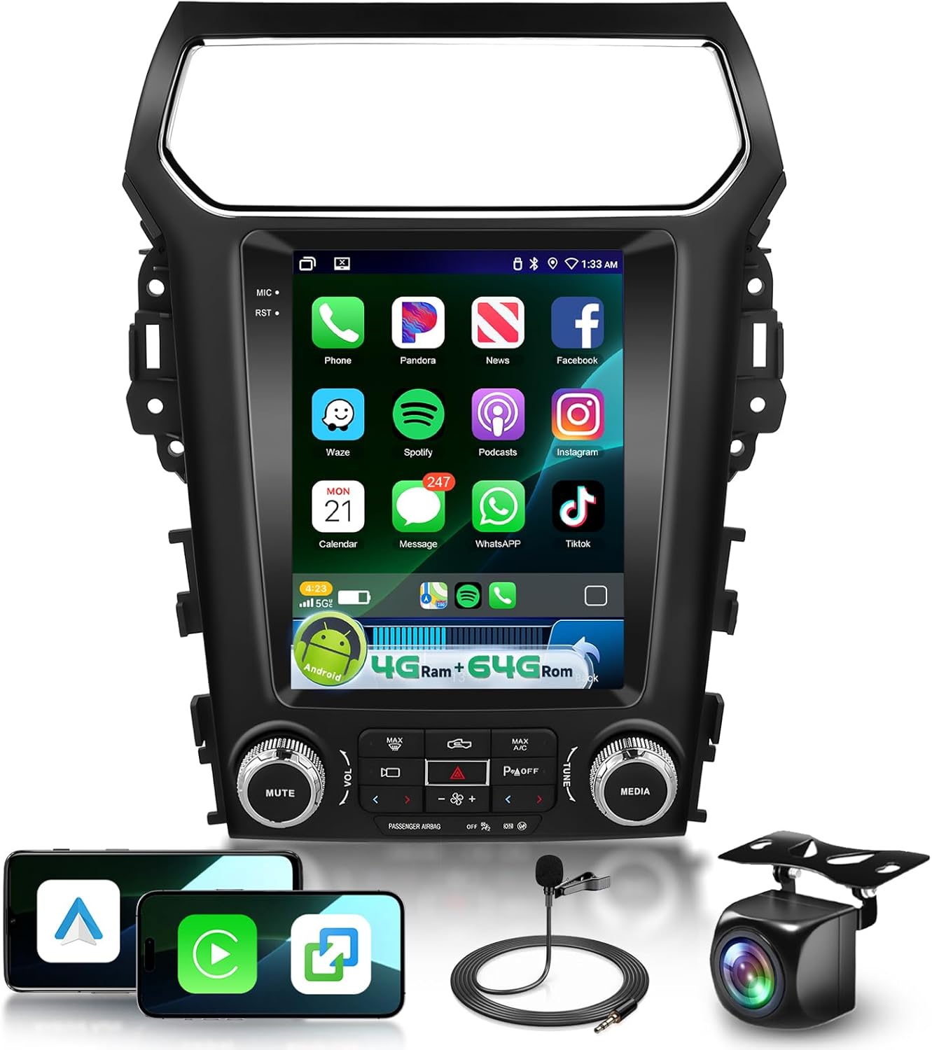 4G+64G Car Radio for Ford Explorer 2011-2019 Android Car Stereo Upgrade with DSP Wireless Carplay/Android Auto, 9.7
