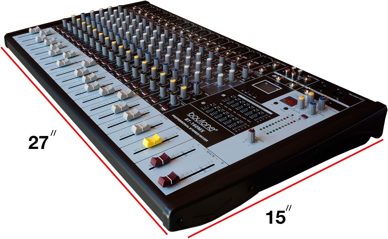 Boytone,16 Channel Professional Bluetooth Studio Audio Mixer - DJ Sound Controller, USB MP3 Player, Recording, 15 Microphone Jack,14 Band EQ, 48V Phantom Power, 16 BIT Digital FX, Unpowered (BT-160MX)