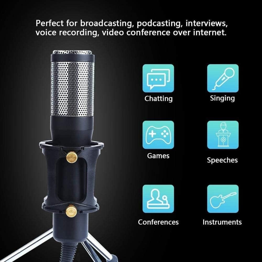 Condenser Recording Microphone, with Tripod Stand USB Plug and Play PC Microphone, Broadcast Microphone for Computer Desktop Laptop