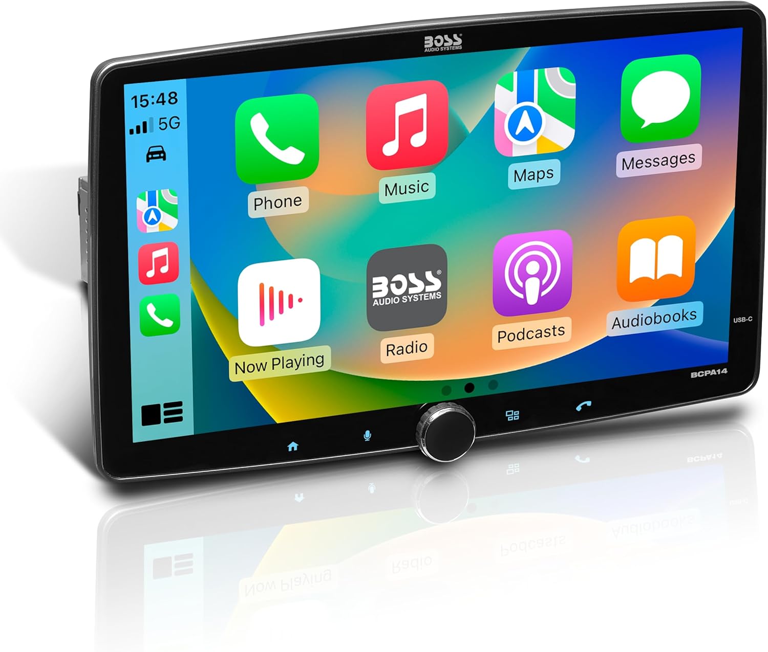 BOSS Audio Systems BCPA14 Car Stereo - Apple CarPlay, Android Auto, Single Din, 14 Inch Capacitive LCD Touchscreen, Bluetooth, No DVD CD Player, AM/FM Radio Receiver, Multicolor Illumination