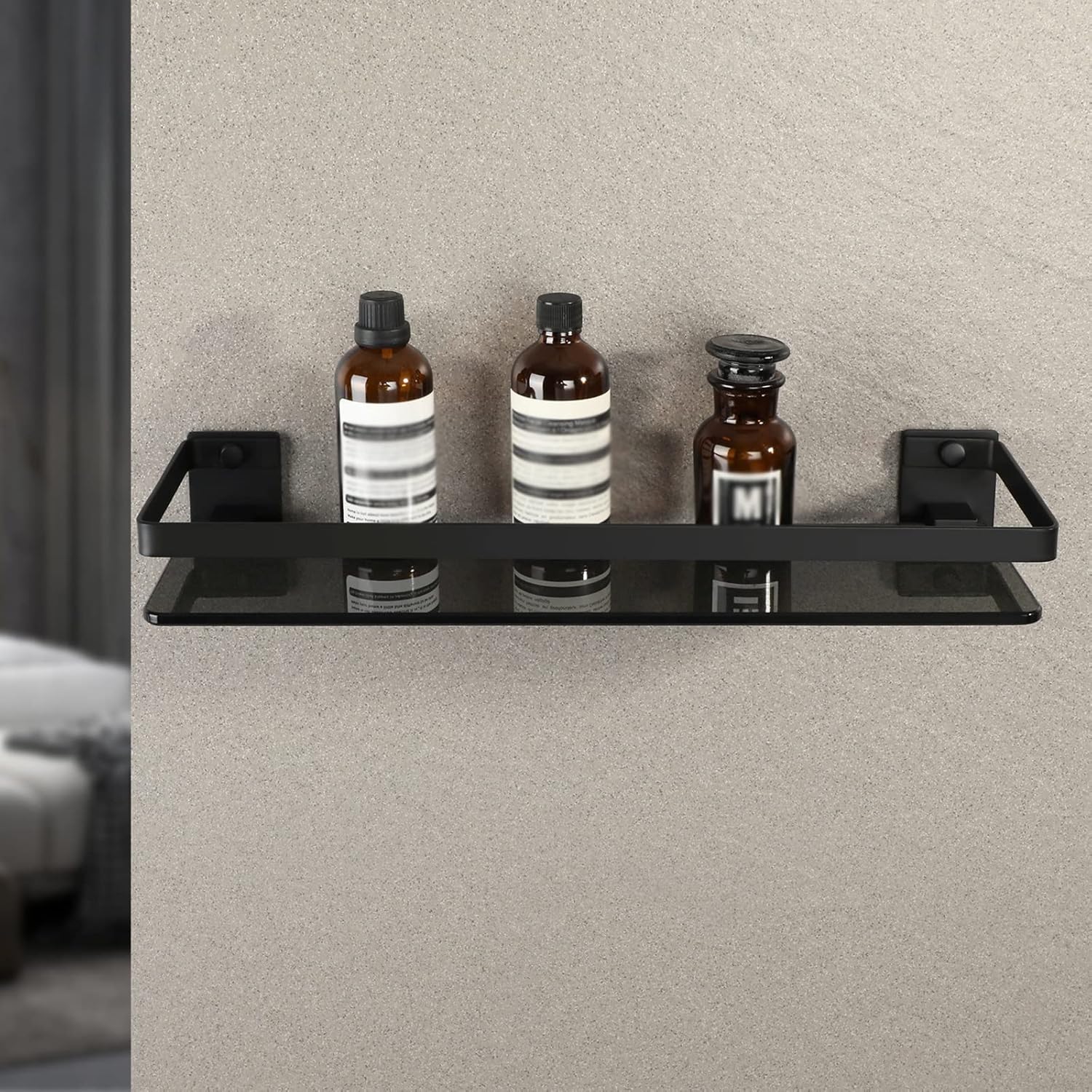 Bathroom Shelf Black Bathroom Wall Shelf Glass Shelf for Bathroom Floating Shelf Glass Shower Shelf Stainless Steel Wall Mount Bathroom Organizer Bathroom Accessories Bathroom Wall Shelves ( Color : G