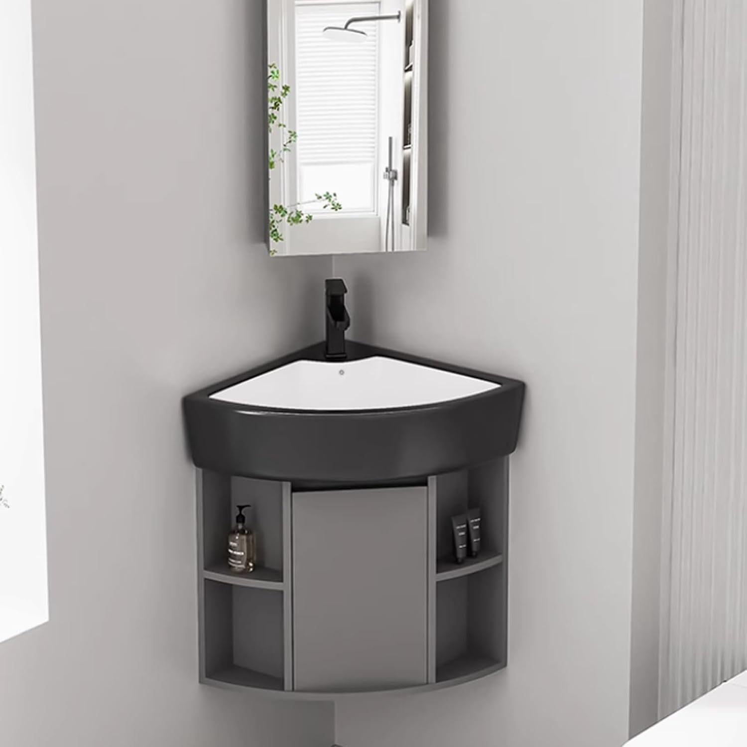 Wall Mount Bathroom Vessel Sink Small Wall Mount Sink Floating Bathroom Sink Corner Wall Mount Multifunctional Practical Ceramic Sink for Bathroom,Laundry Room,Living Room