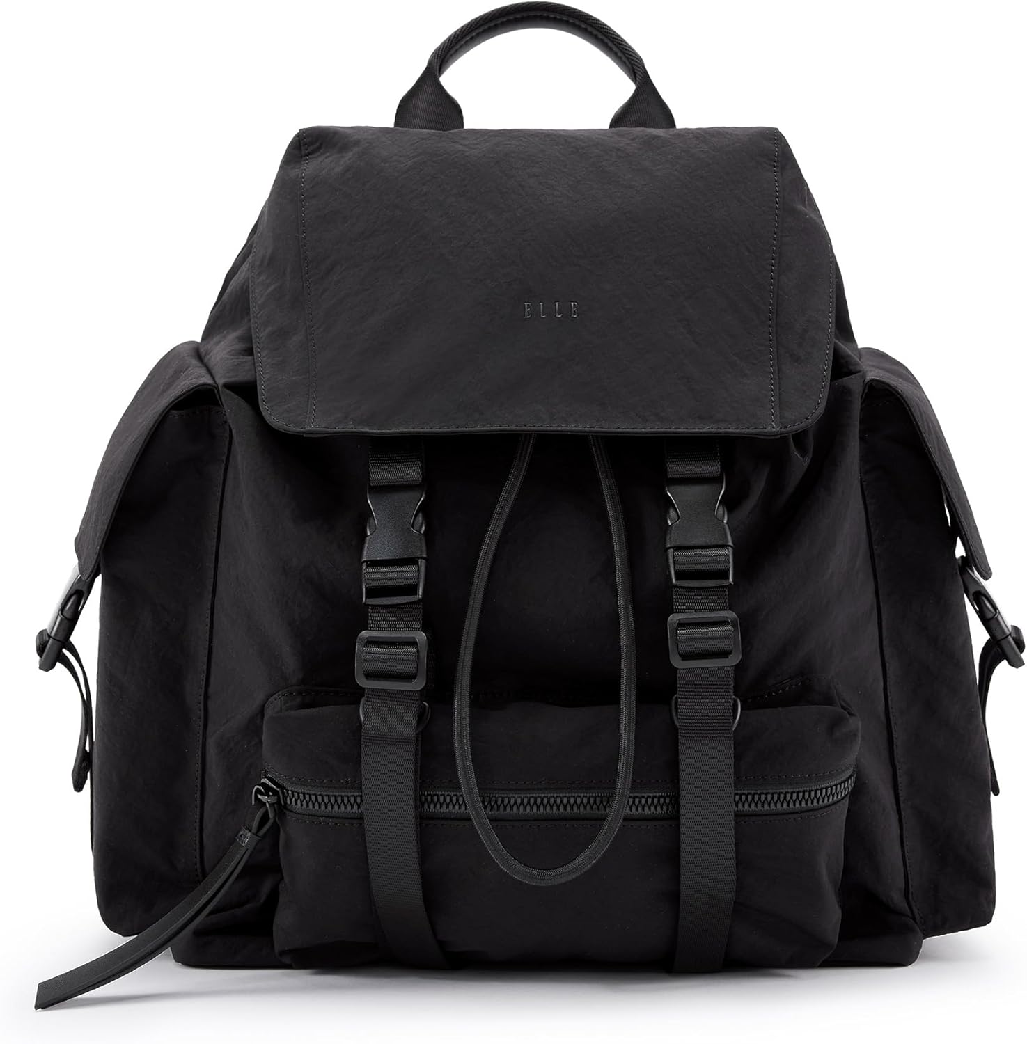 ELLE Travel Backpack for Women, 14 Inch Laptop Bag with 2 Water Bottle Pockets, Lightweight Drawstring Backpacks for School/Leisure (Black)