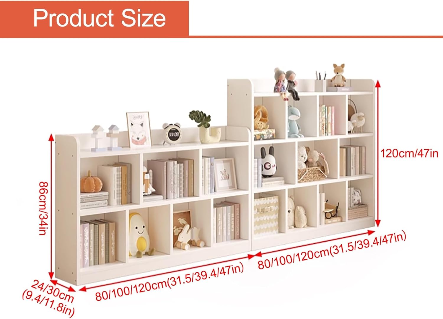 Short Bookshelf with Cabinet 2/3-Tier Geometric Bookcase, Modern Display Storage Shelves Kids Bookcase with Side Panels and Solid Wood Frame(White,100 * 24 * 86cm/39.4 * 9.4 * 34in)