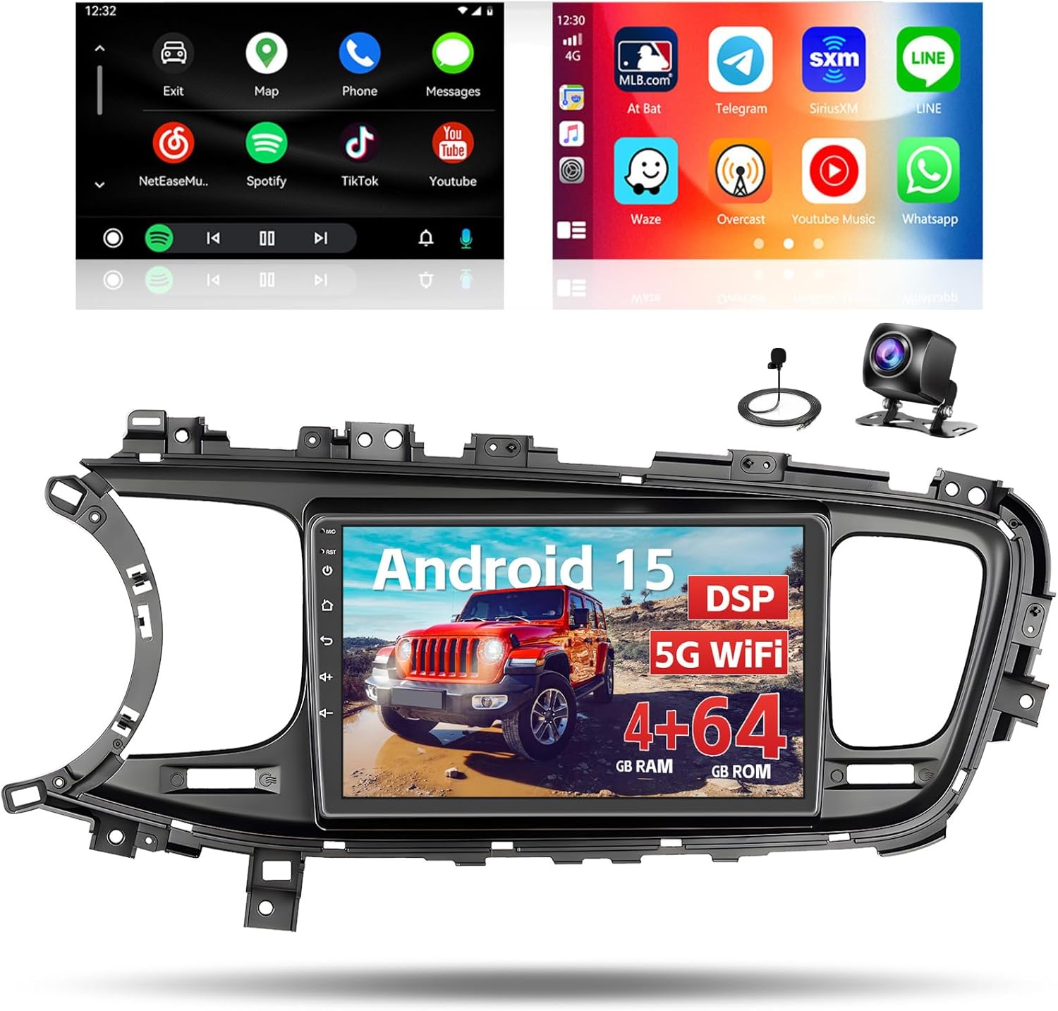 [DSP 4+64G] for KIA Optima K5 2013 2014 2015 Android 15 Car Stereo, Hikity 9'' IPS Touch Screen Radio with Wireless Carplay Android Auto Bluetooth Mirror Link GPS 5G WiFi SWC FM/RDS/EQ Backup Cam+Mic