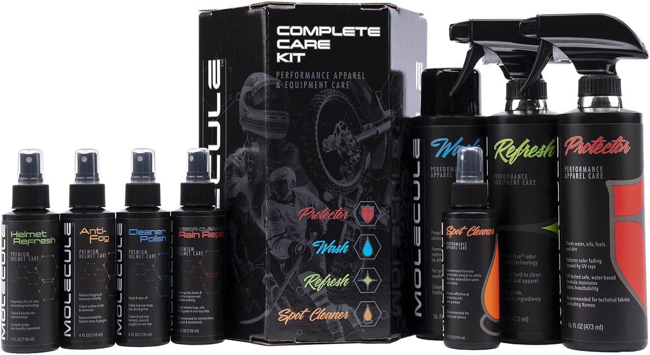 Molecule Super Kit | Apparel & Helmet Care | Performance Apparel Care & Helmet Care for Racing Suits & Technical Fabrics, Helmets, Visors, and Goggles | 1 Kit