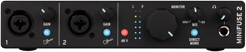 Arturia MiniFuse 2 Flexible Dual USB-C Audio Interface, Black w/ 2-Pack Pig Hog PHM10 8mm XLR Microphone Cable and Liquid Audio Polishing Cloth