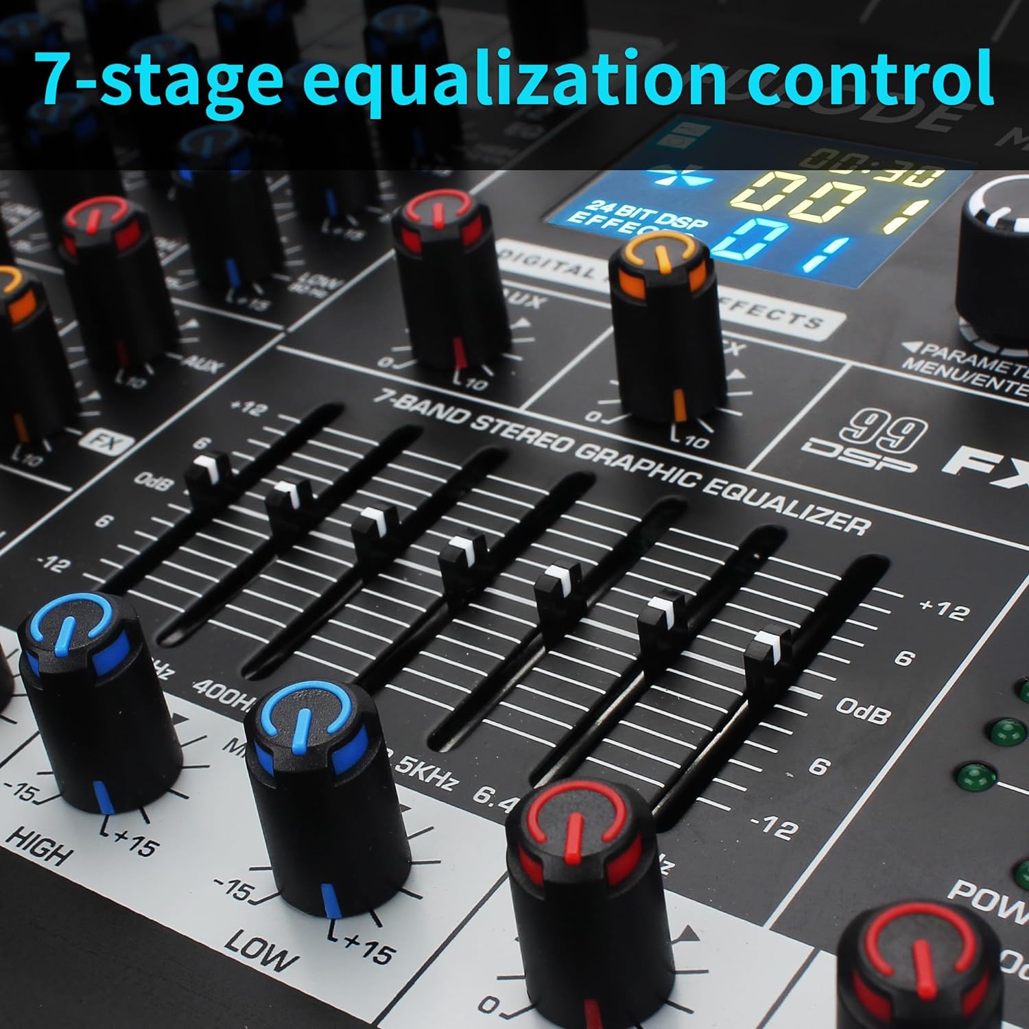 12-Channel Bluetooth Studio Audio Mixer 99 Bit DSP Digital Processor w/USB MP3 for PC Recording Input, XLR Microphone Jack, 48V Power, For Professional and Beginners DJ Mixer