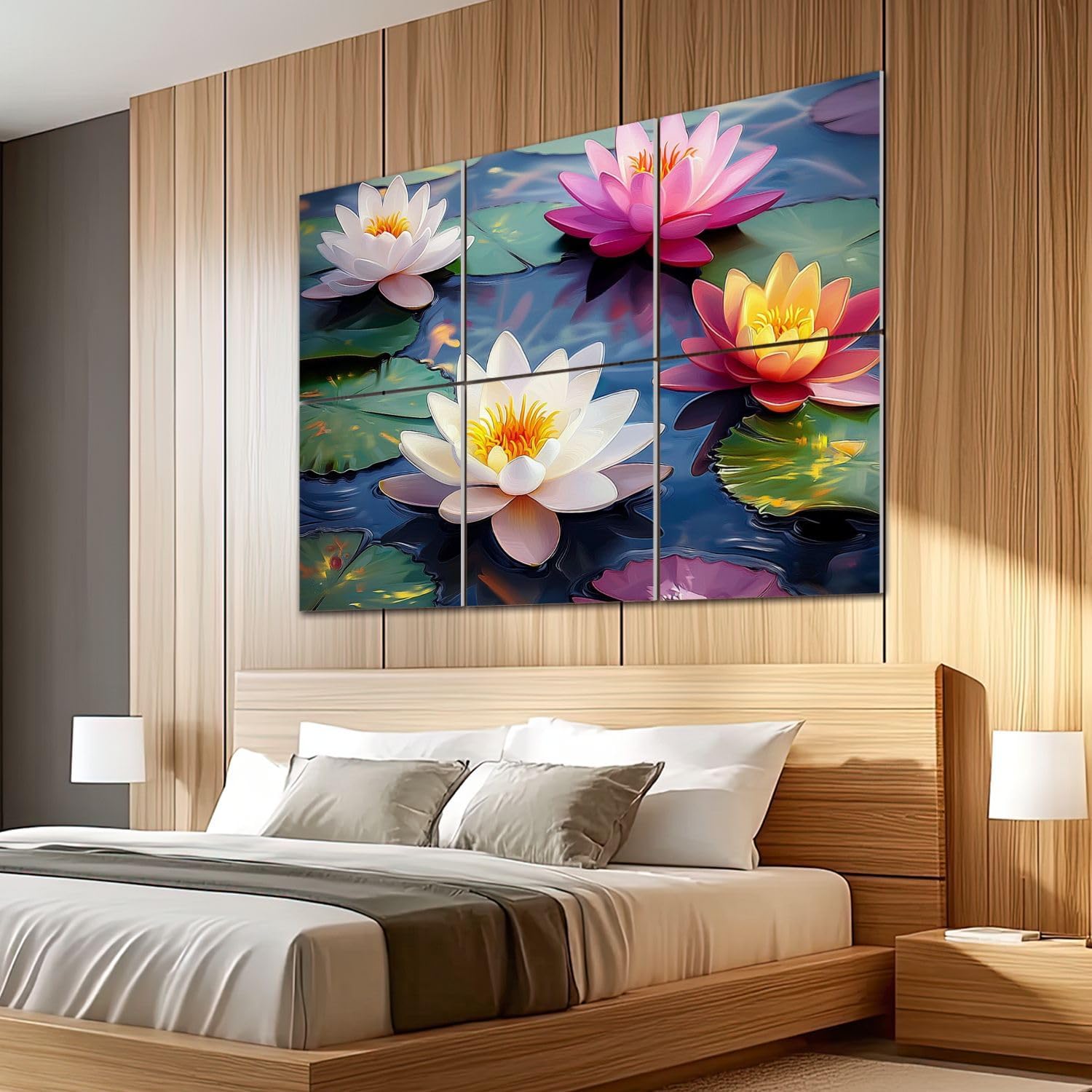 6 Pack Art Acoustic Panels Sound Absorbing Watercolor Lotus Blooming Flower Zen Decor Water Lilies Leaves Decorative Soundproof Wall Panels Self Adhesive for Recording Studios Office 72