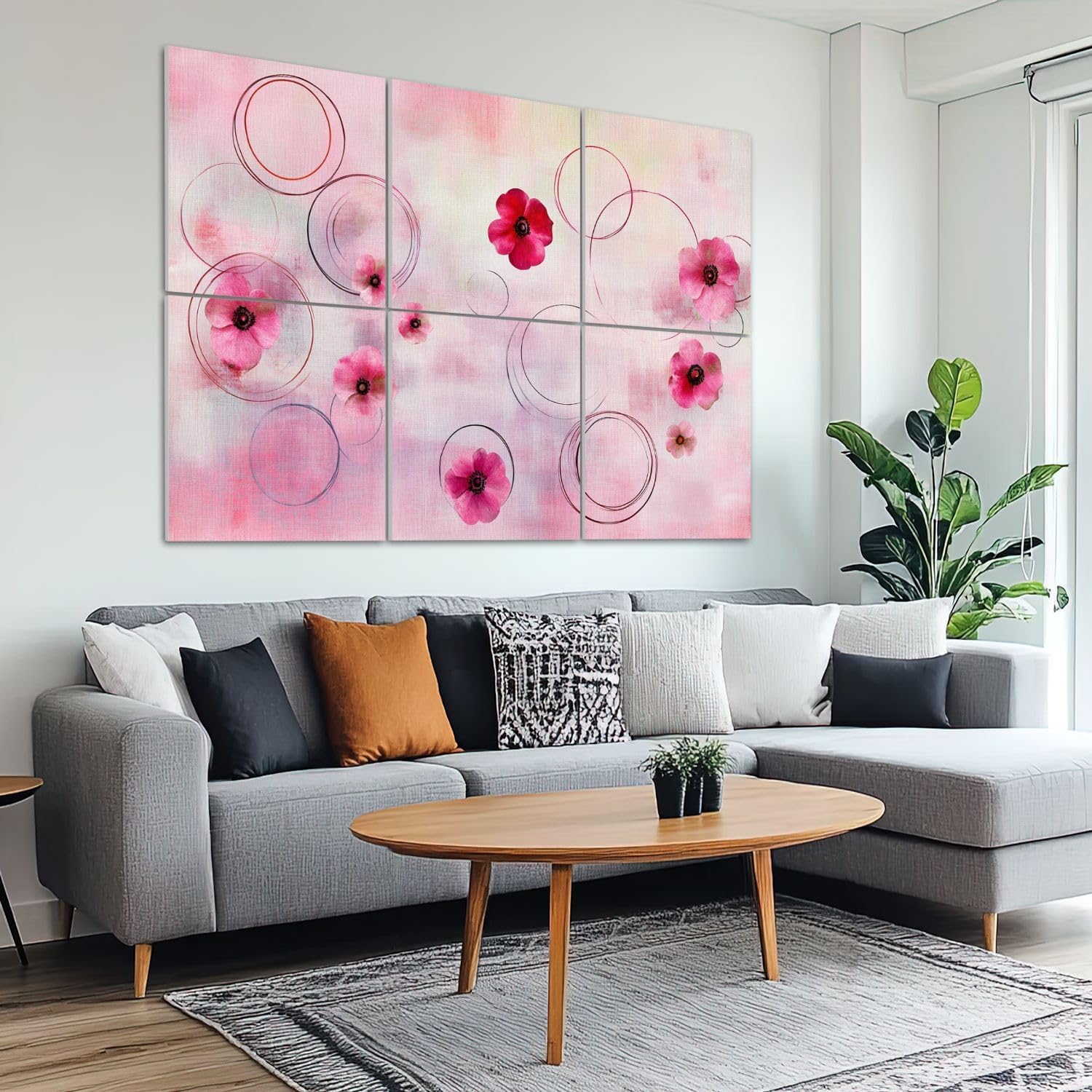 6 Pack Art Acoustic Panels Sound Absorbing Vintage Flowers Pink Rose Retro Floral Farmhouses Circular Patterns Decorative Soundproof Wall Panels Self Adhesive for Recording Studios Office 72