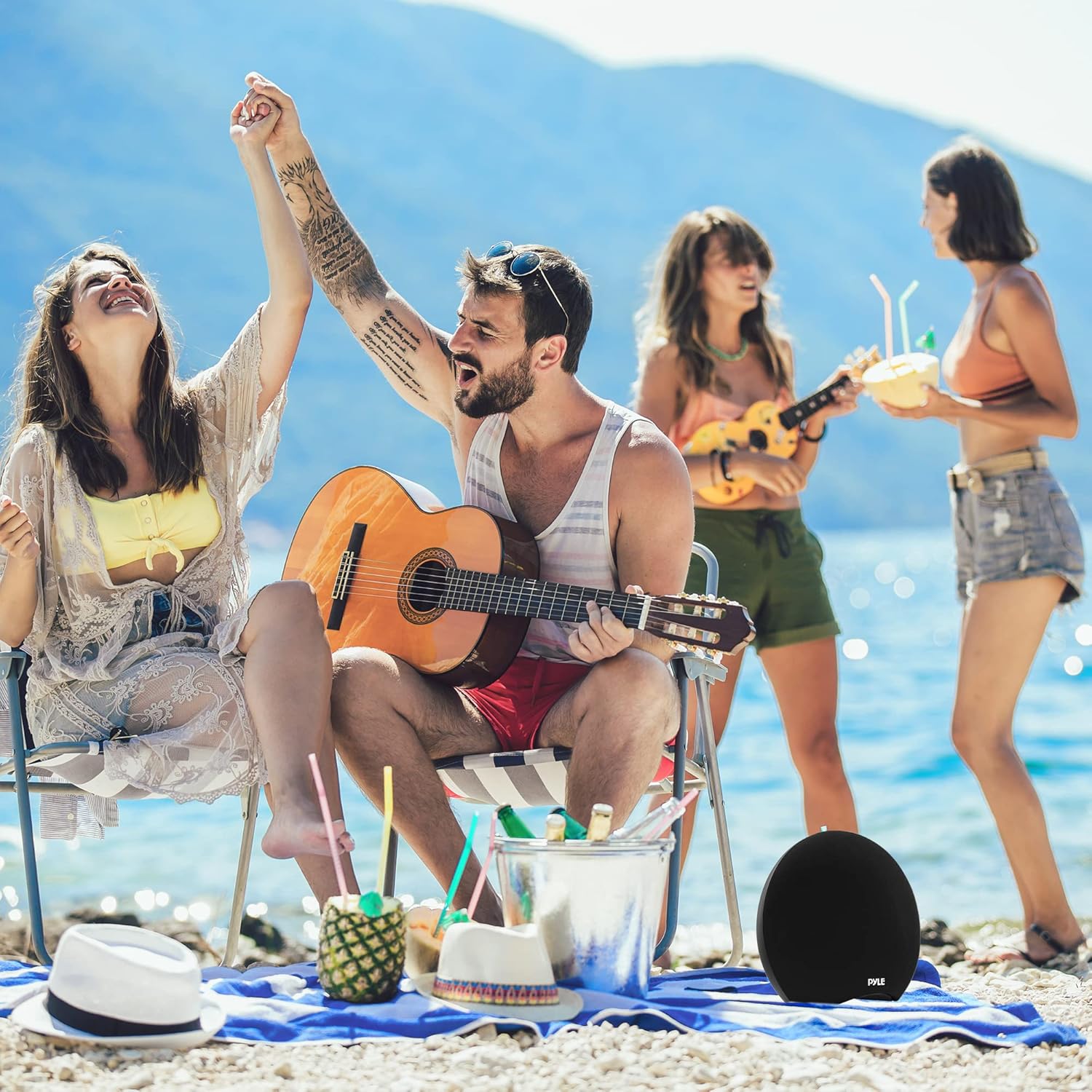 Pyle Waterproof Battery Powered Karaoke Speaker with Wireless Microphone - Bluetooth Compatible - Ideal for Parties, Compact Yet Powerful Sound - 3.5mm Aux & 6.5mm USB Input Rechargeable Batteries