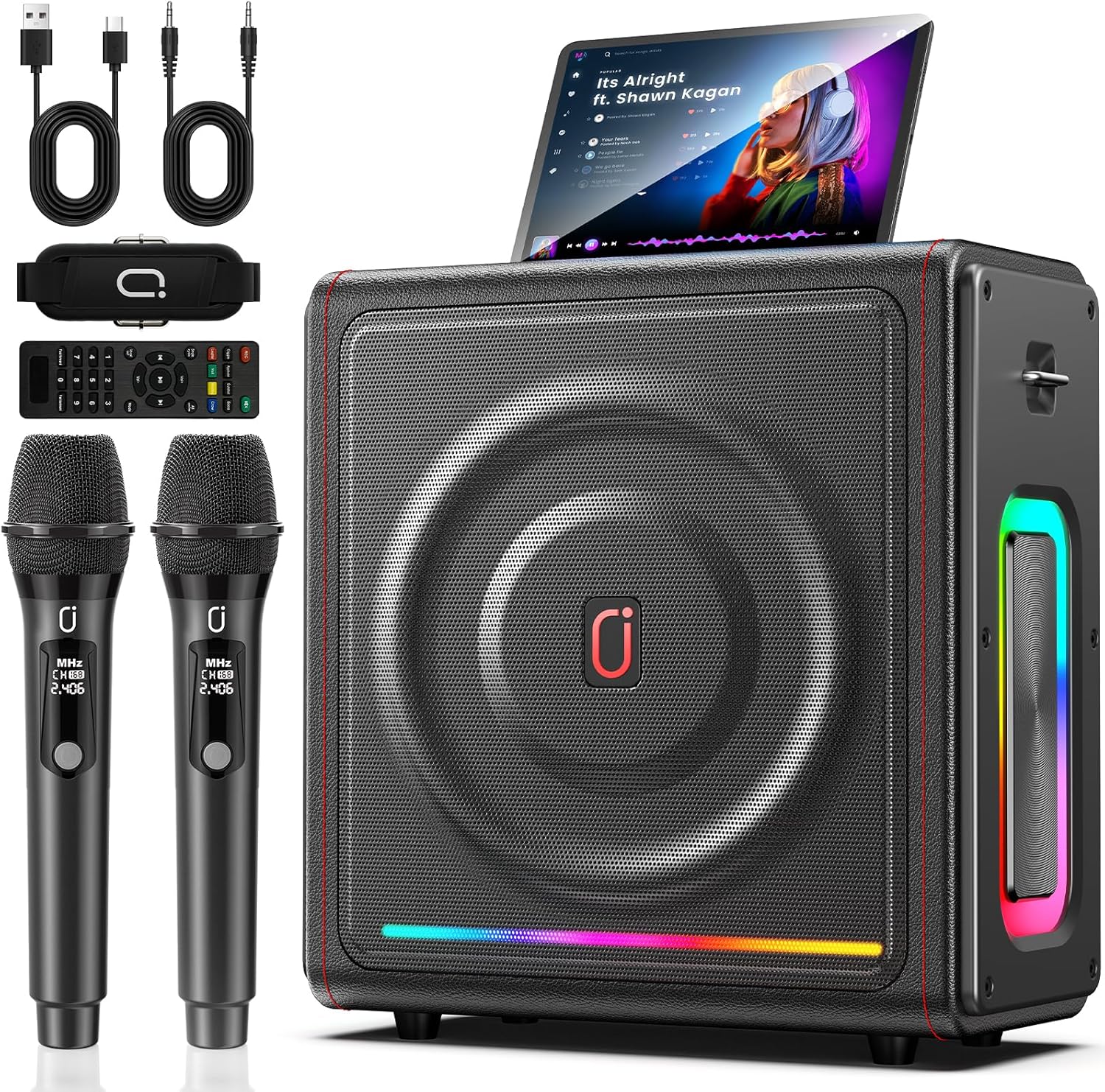Karaoke Machine for Adults with 2 Wireless Microphones, Portable Bluetooth 5.3 Speaker with Bass/Treble/Echo Adjustment, PA System with Remote Control, Supports TV/TF Card/USB/AUX/TWS