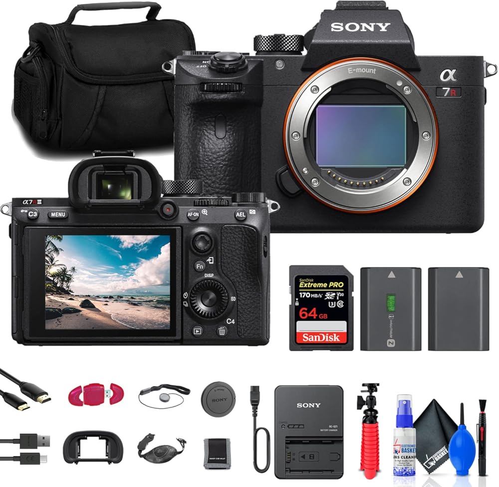 Sony a7R IIIA Mirrorless Camera (ILCE7RM3A/B) + 64GB Memory Card + Bag + Card Reader + Flex Tripod + Hand Strap + Memory Wallet + Cap Keeper + Cleaning Kit (Renewed)
