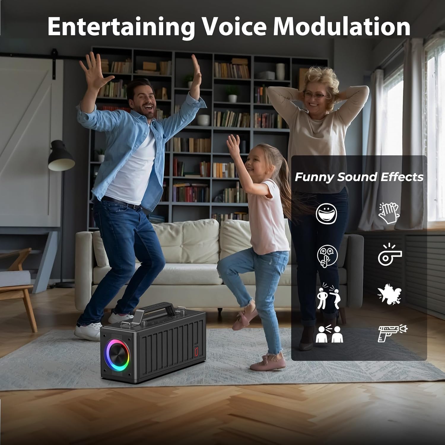 JYX Karaoke Machine for Adults with 2 Wireless Microphones，Portable Bluetooth Speaker, PA System with LED Lights for Home Party, Birthday Gifts, Supports REC/FM/AUX/USB/TF Live Broadcast