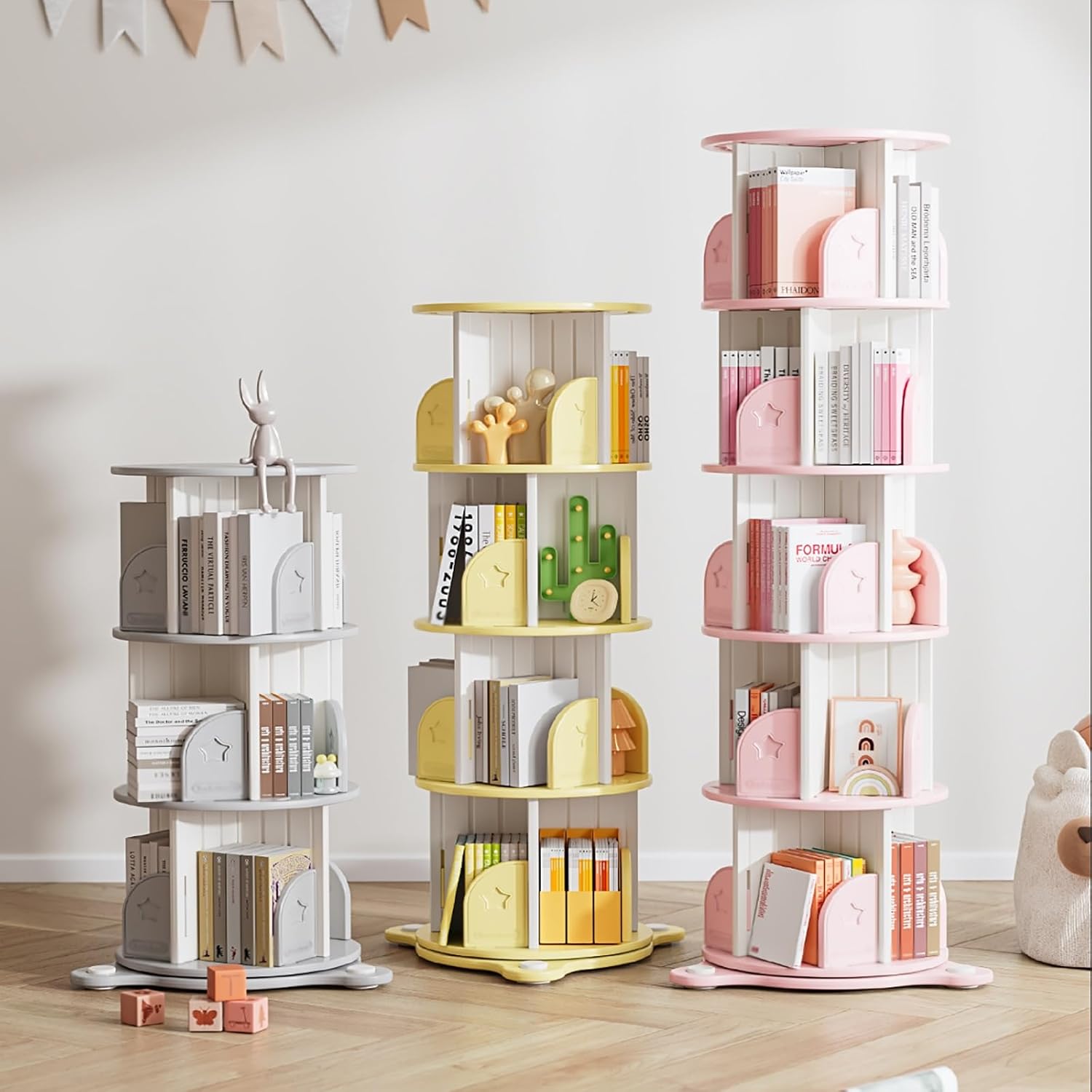 Rotating Bookshelf, Spinning Book Tower Swivel Bookcase, Multi-Layer Display Rack, Freestanding Corner Bookcase for Playroom Bedroom Living Room(Gray,164cm/64.6in)