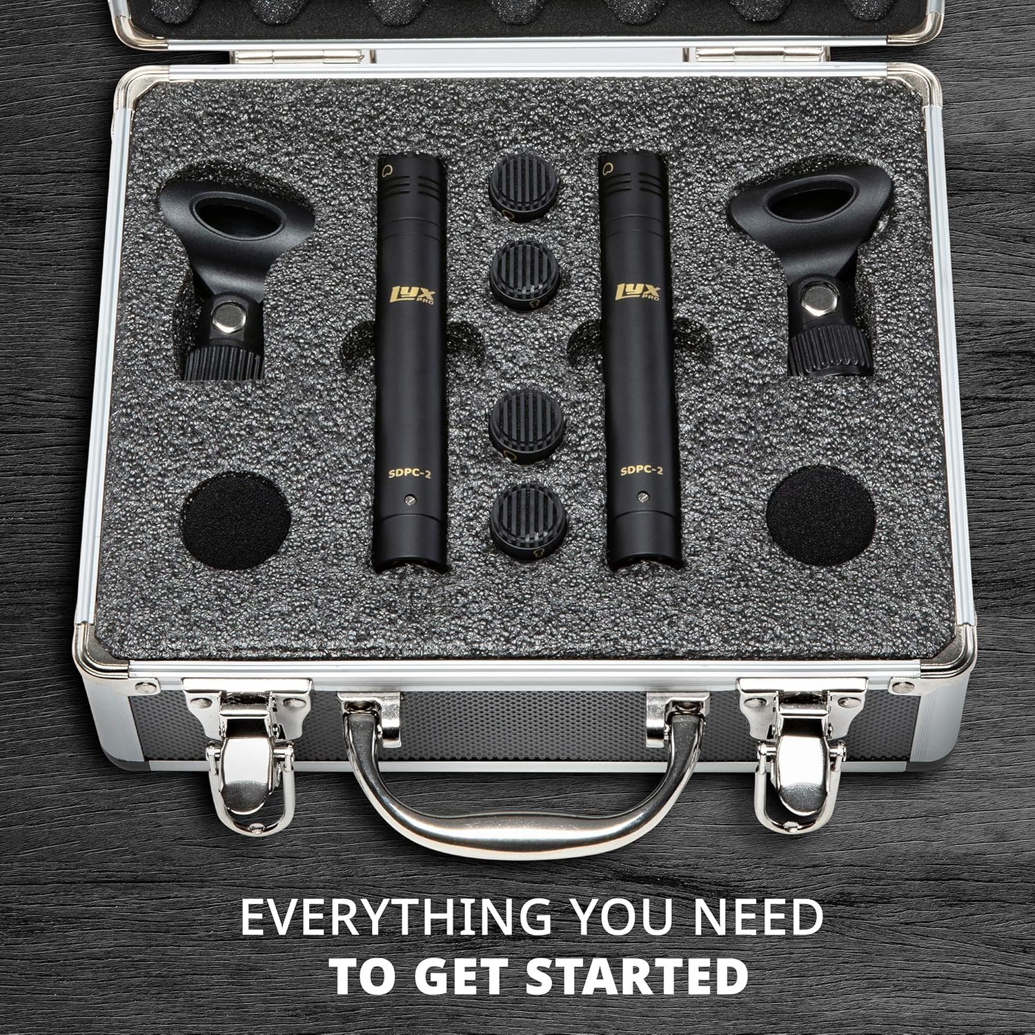 LyxPro SDPC-2 Stereo Pair of Pencil Condenser Stick Instrument Microphone Set, Interchangeable Omni, Cardioid & Super Cardioid Capsules Included, Professional Audio Recording Acoustic & Woodwind Sound