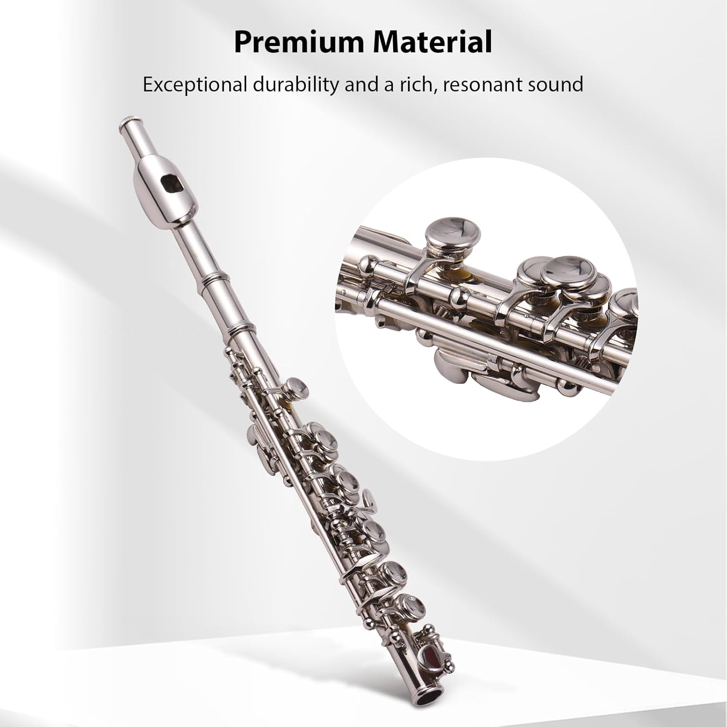 Piccolo Instrument White Copper Nickel Plated C Key Piccolo Flute for Beginners Students with Hard Case Cleaning Rod Cloth and Gloves