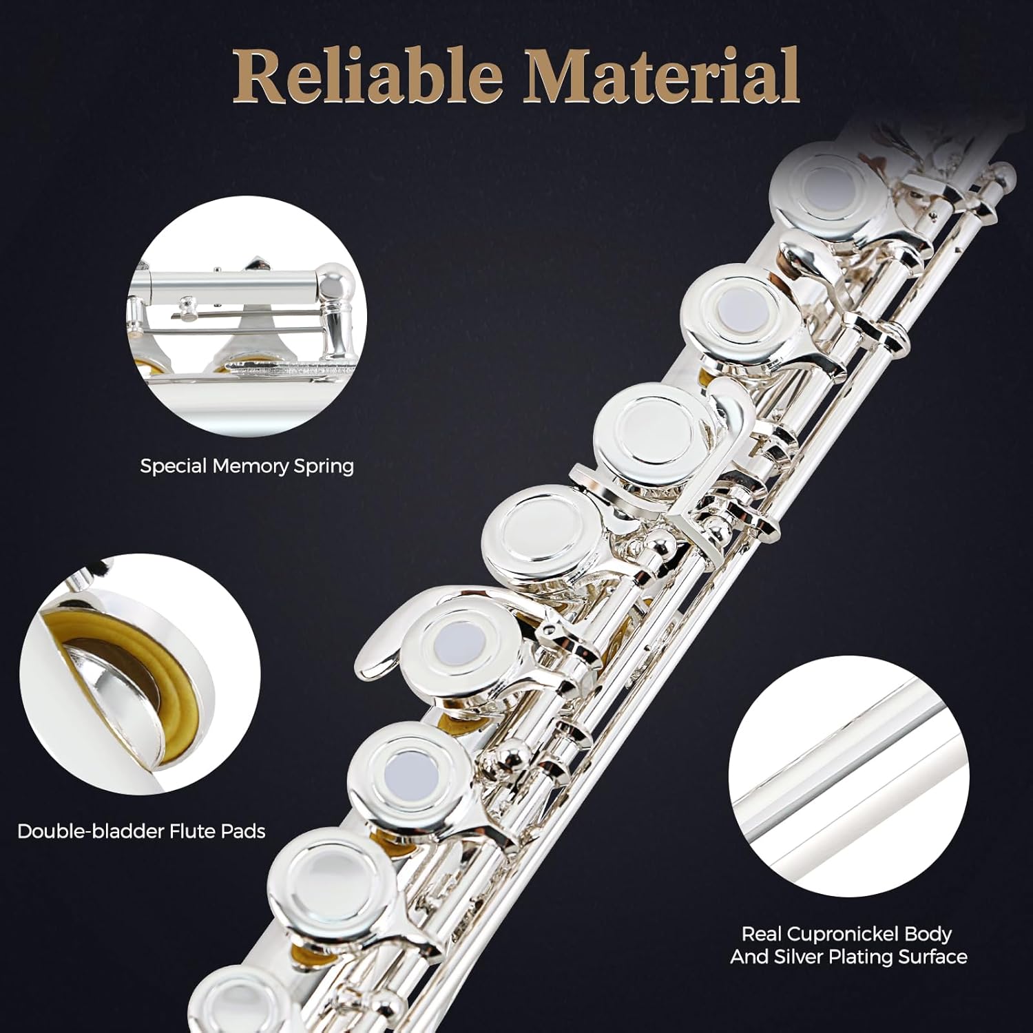 EASTROCK 17 Open Hole Flute with Offset G, Silver Plating 17 Key Flute for Professional with B Foot Joint, Split E Mechanism