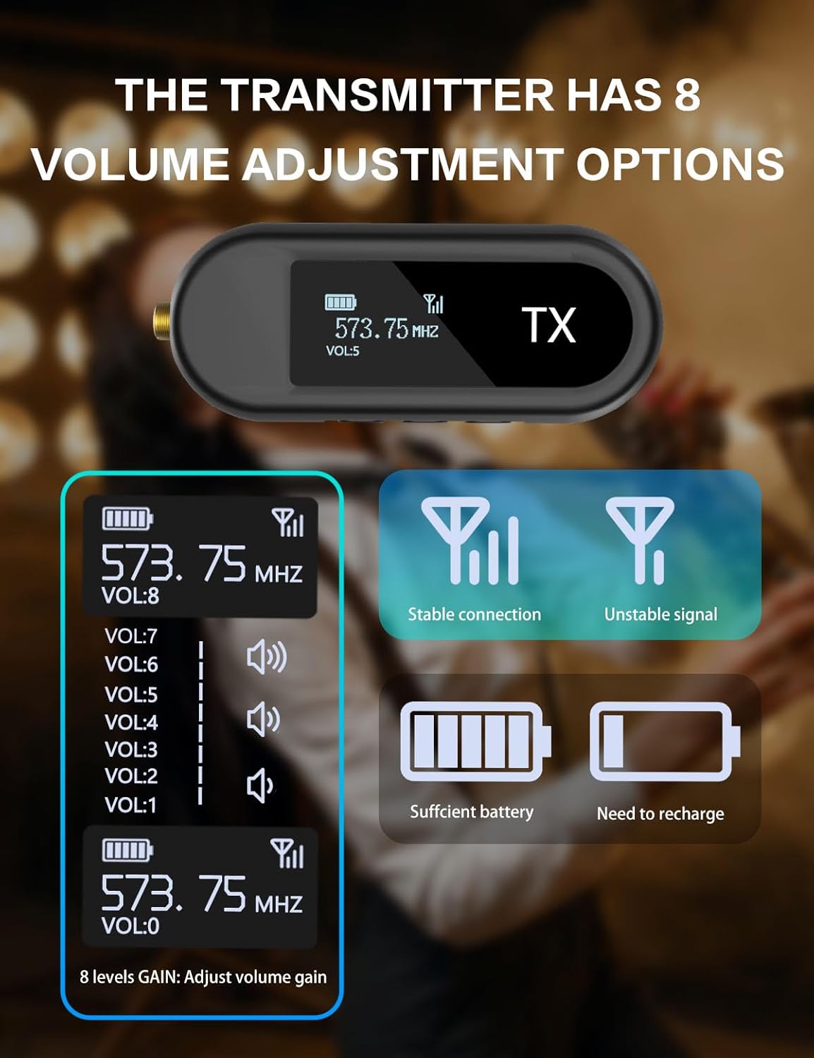 EBJ Wireless UHF Saxophone Microphone System, Clip Instrument Microphone Saxophone and Trumpet, preset EQ and Echo Level 100 feet Transmission, Full Charge can be Used for 8 Hours (M-03-2)