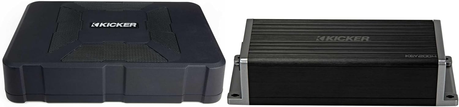 Kicker 47KEY2004 4-Channel DSP Smart Amplifier, 4x50W w/ 51HS8 Hideaway Compact Powered Subwoofer Enclosure with 8-Inch Subwoofer HS8 Bundle