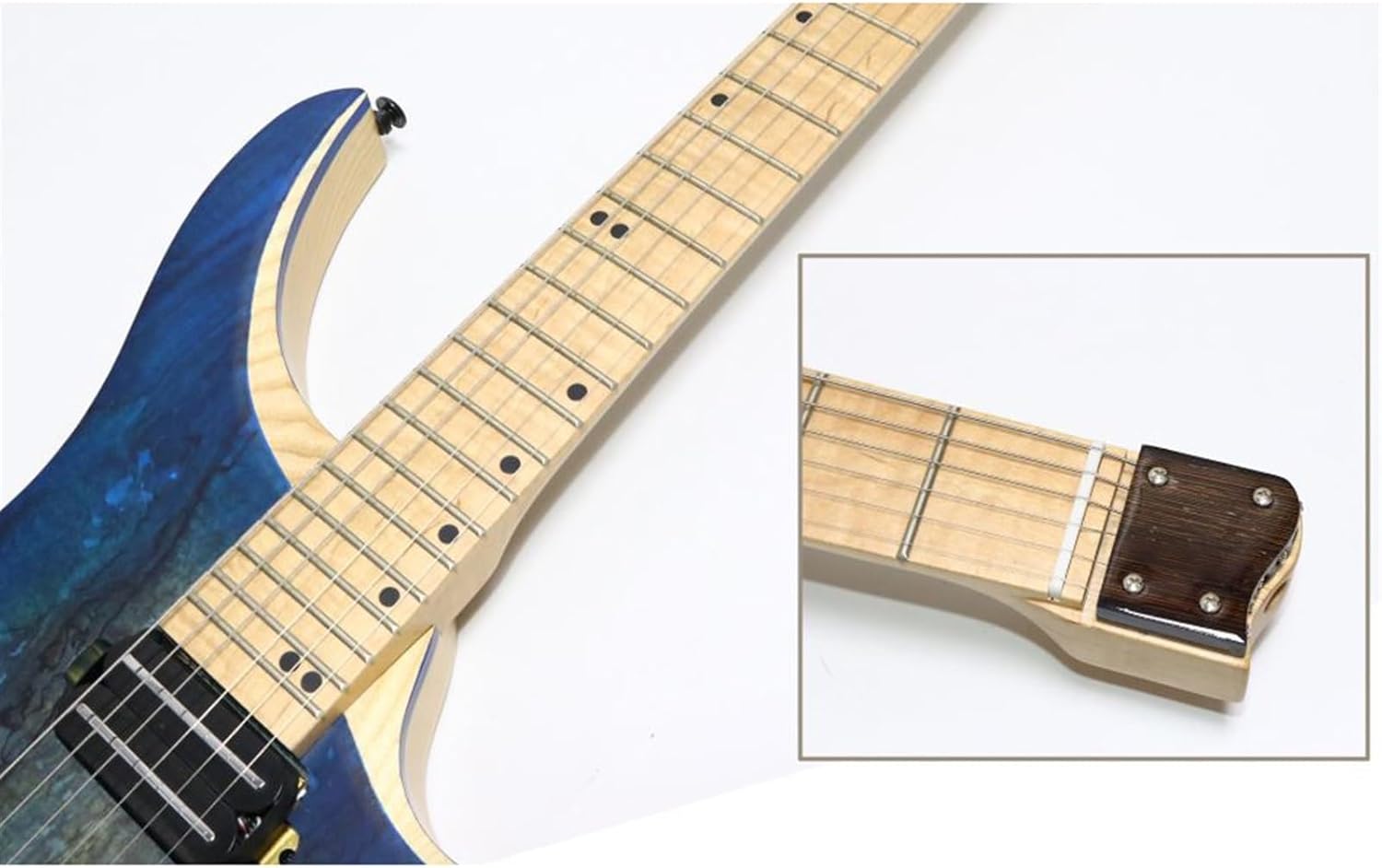 VENEKA Headless Electric Guitar 24-Fret Headless Electric Guitar Ash Wood Body Maple Fretboard with HH Pickups