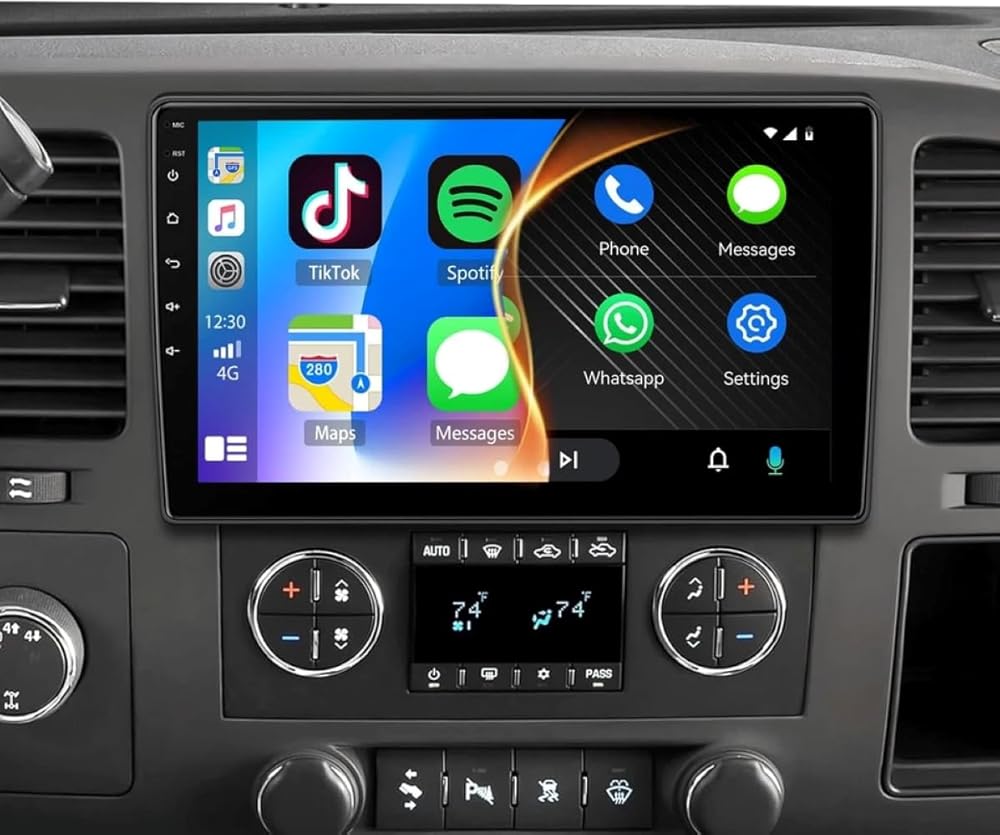 with Carplay Screen for GMC Yukon 2008 Large 10'' Car Stereo Blutooth Touchscreen with Backup Camera GPS Navigation, Voice Control/Mirror Link/FM/SWC Android 15.0 4G+64G Car Radio Player with Mic