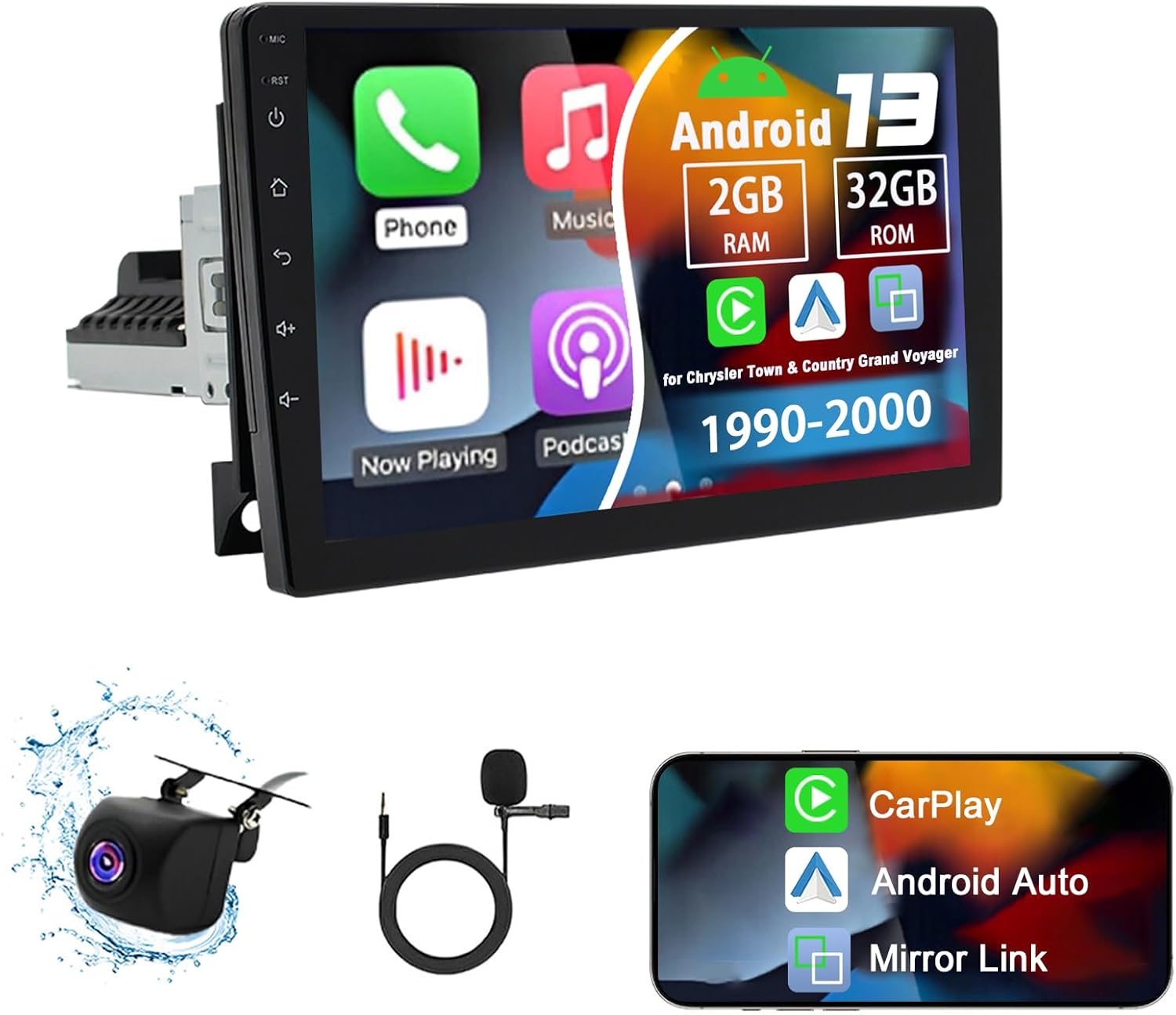 Android 13 Car Radio Compatible with Chrysler Town & Country Grand Voyager 1990-2000, 2G+32G 7