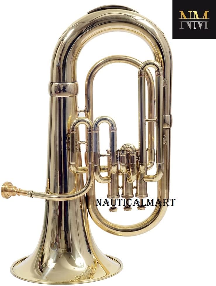 Brass Bb Flat Musical Instrument Euphonium 3 Valve With Free Hard Case Mouthpiece (Brass)