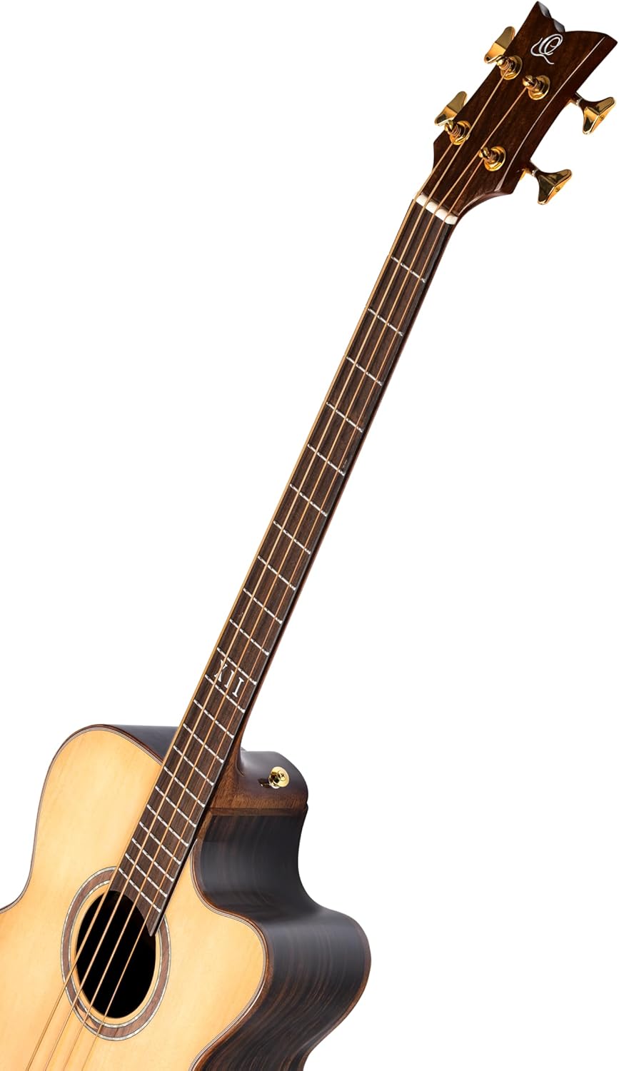 Ortega Guitars 4 String Private Room Striped Ebony Suite w/Arm Rest Solid Top Acoustic-Electric Bass w/Bag, Right (STRIPEDSU.ACB)