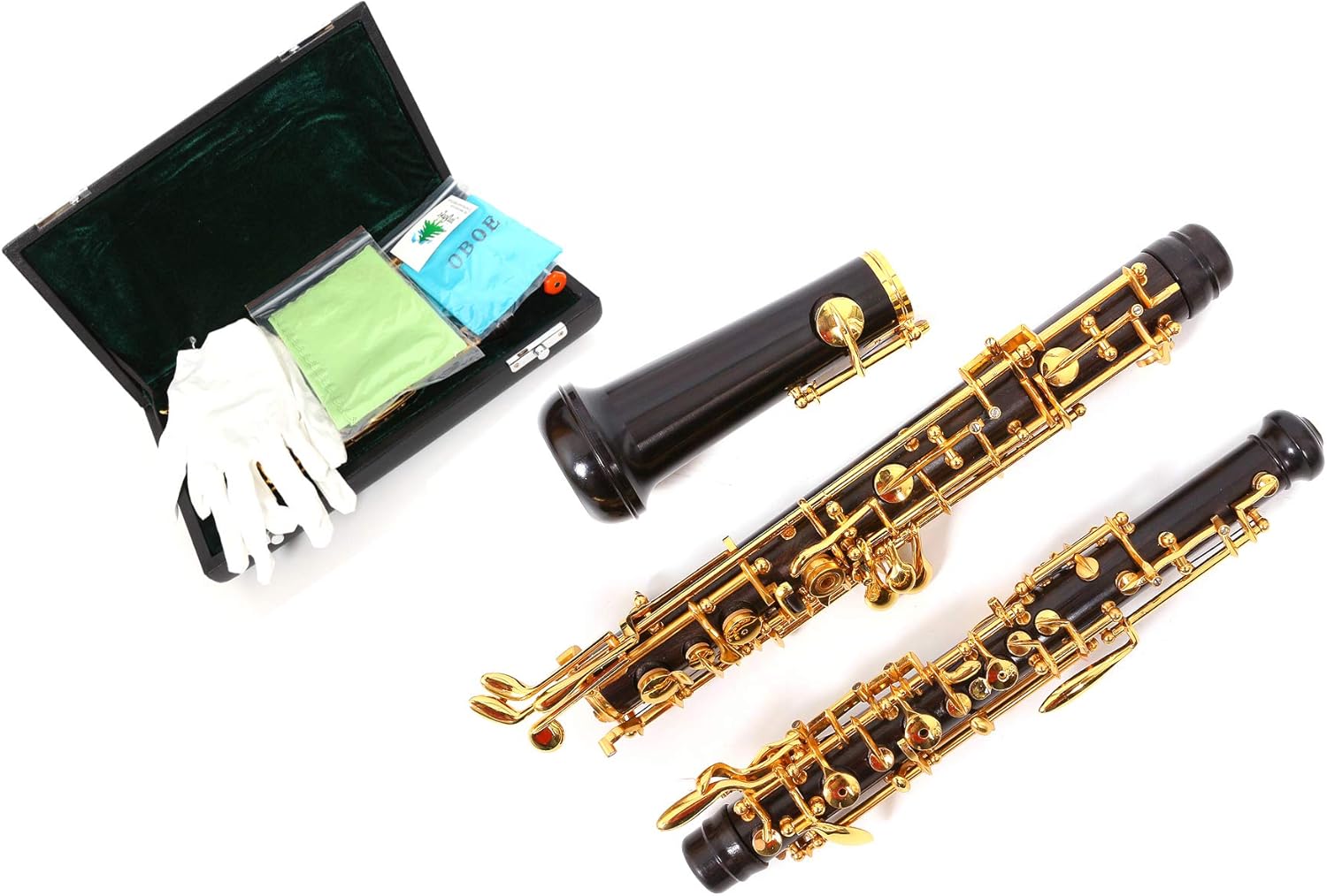 Yinfente Professional Oboe Gold Plated Rosewood C Key Left F Resonance Semi-Automatic Woodwind Instrument With Oboe Accessories