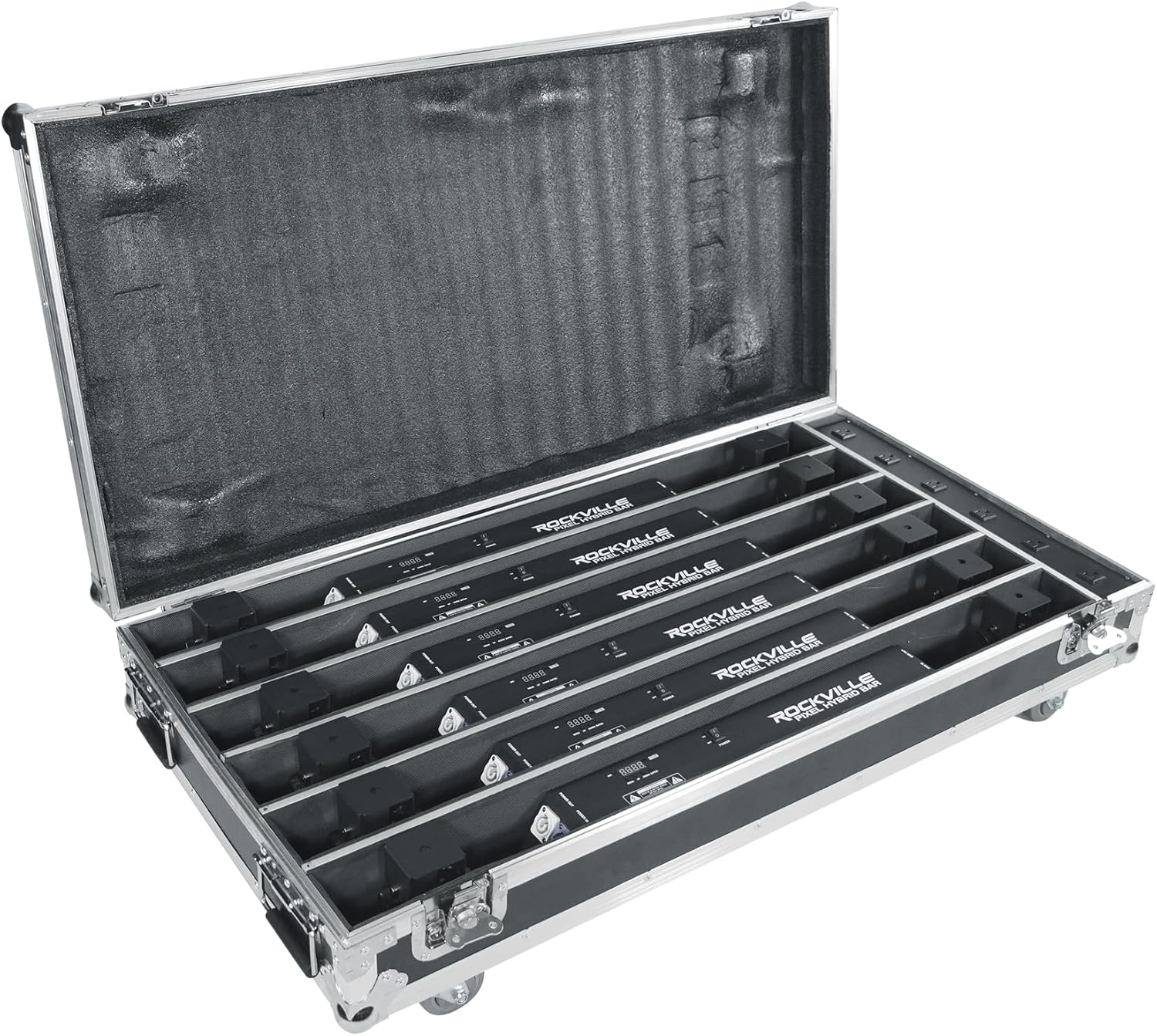 Rockville Pixel Hybrid Pack 6 Battery Powered Bar Wash/Strobe/Blinder Light Strips, RGB 5050 LEDs, Wireless DMX, Custom IR Remote, 10-Hour Battery, Charging Case, for DJs and Stage Lighting