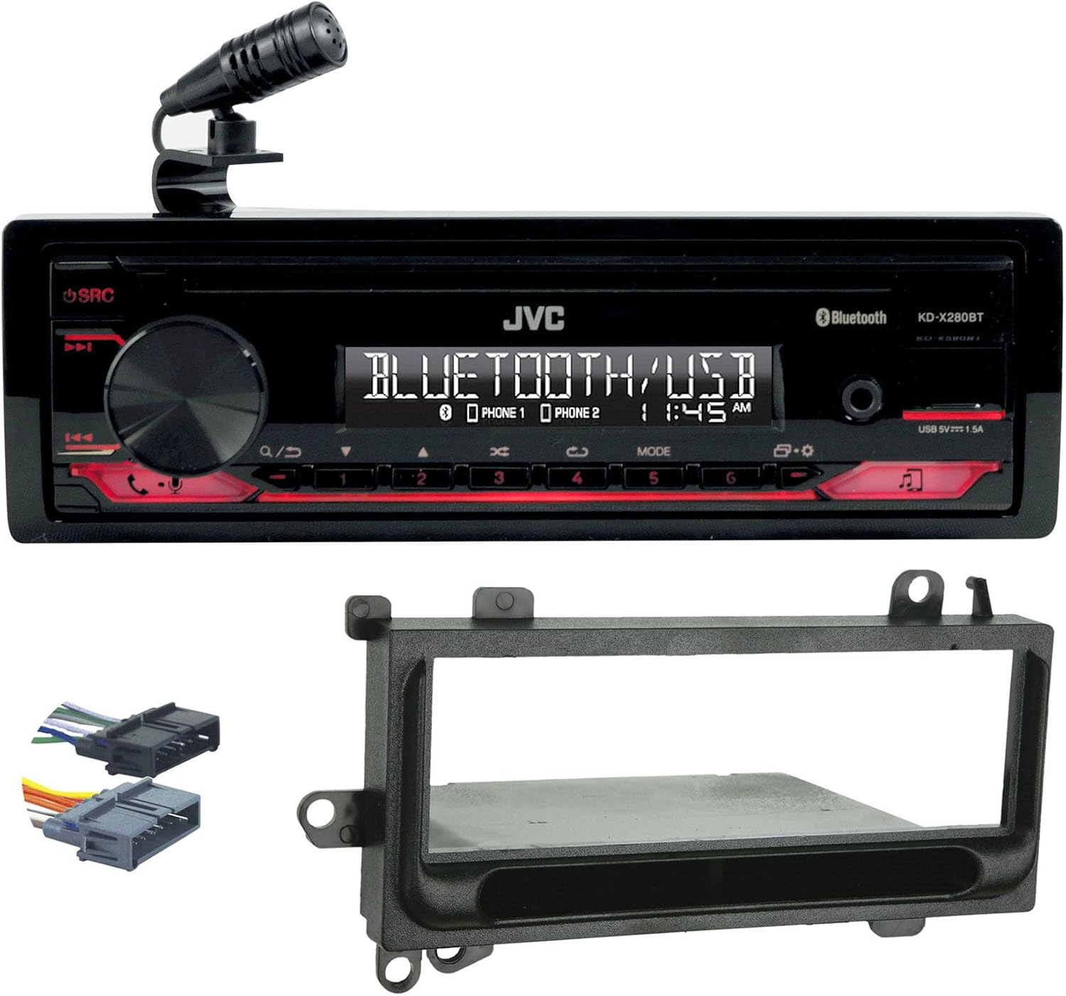 Audiosavings Bundle: JVC KD-X280BT 1-Din Car Stereo Digital Media Receiver w/Bluetooth/USB/13-Band EQ Bundle with METRA 70-1817 CD Harness, Metra 99-6000 in-Dash Radio Mulit-Kit (3 Items)