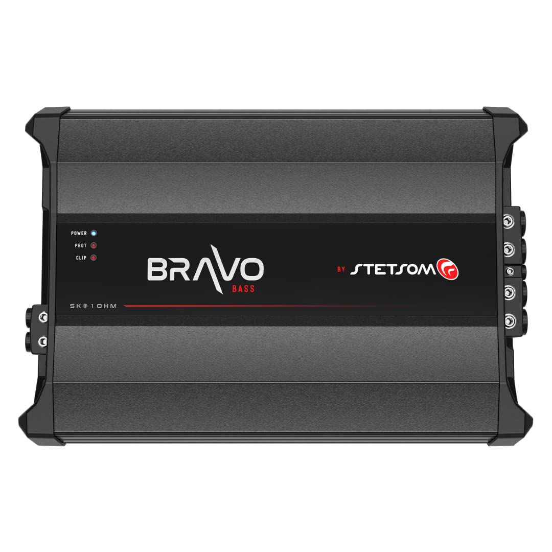 Stetsom Bravo BASS 5000 1 Ohm Mono Subwoofer Car Audio Amplifier, 5000.1 5K Watts RMS, 5000x1, 1Ω Stable, Sound Quality, Crossover & Bass Boost 5000W Sub Amp, Smart Coolers