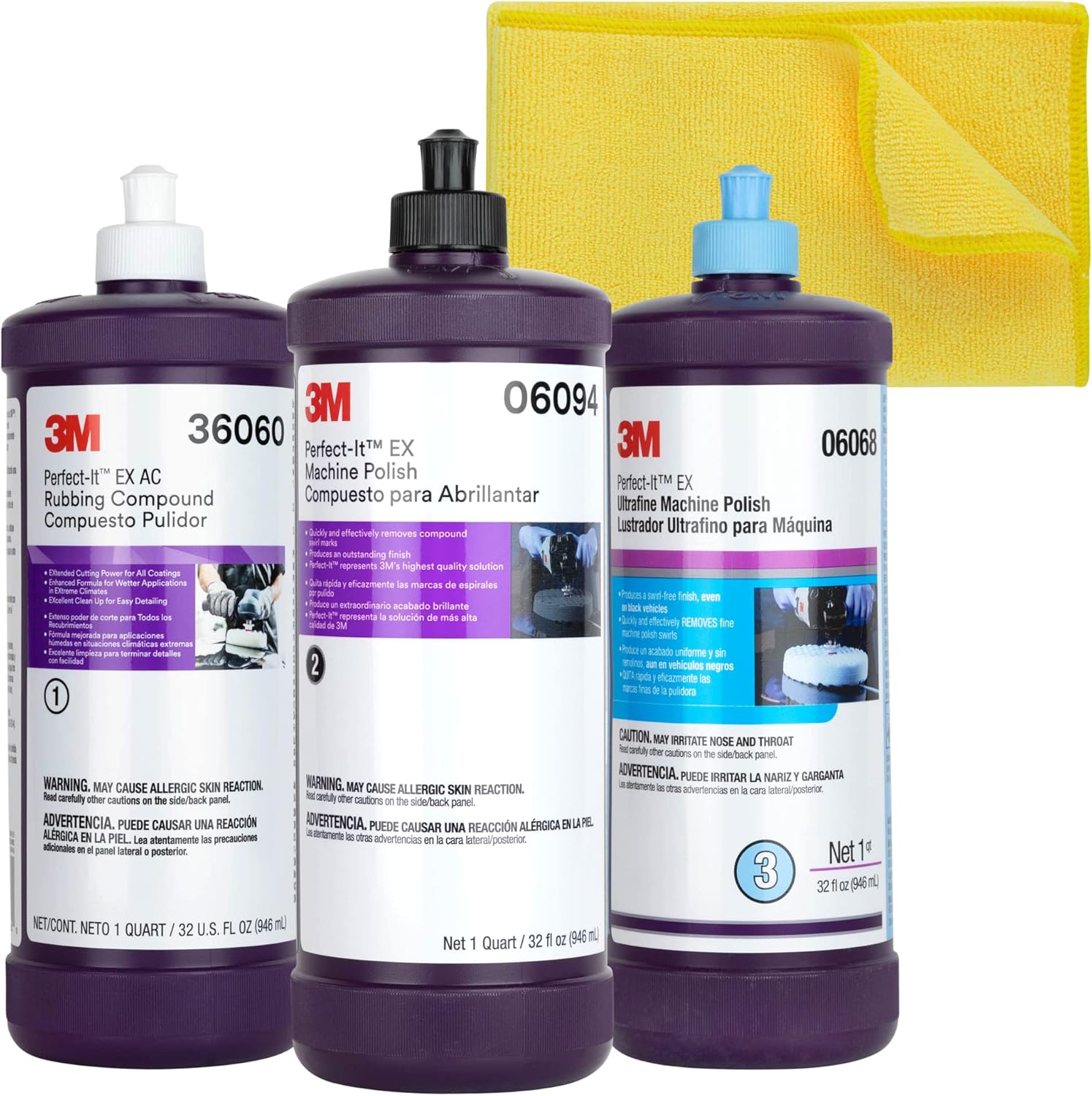 3M Perfect It Buffing and Polishing Kit | 36060 06094 06068 Rubbing Compound, Machine Polish, Ultrafine | Buffing, Car Polishing Kit Bundled with Kangaroobands Microfiber Cloth