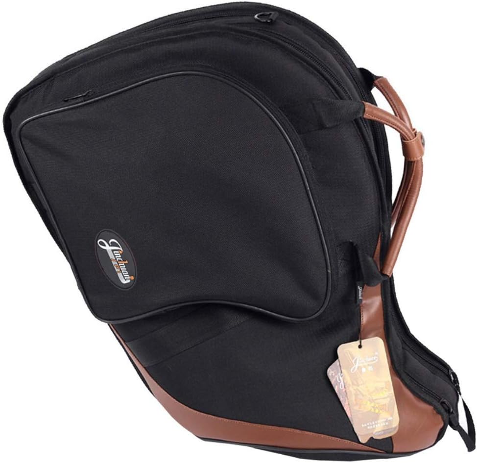 JC Thick Oxford Cloth Waterproof Splash French Horn Bag Divided Body Horn Case Integrated Style French Horn Box Cover Backpack/Portable Horn Bag Brass Instrument Case (Integrated Style Black Horn Bag)