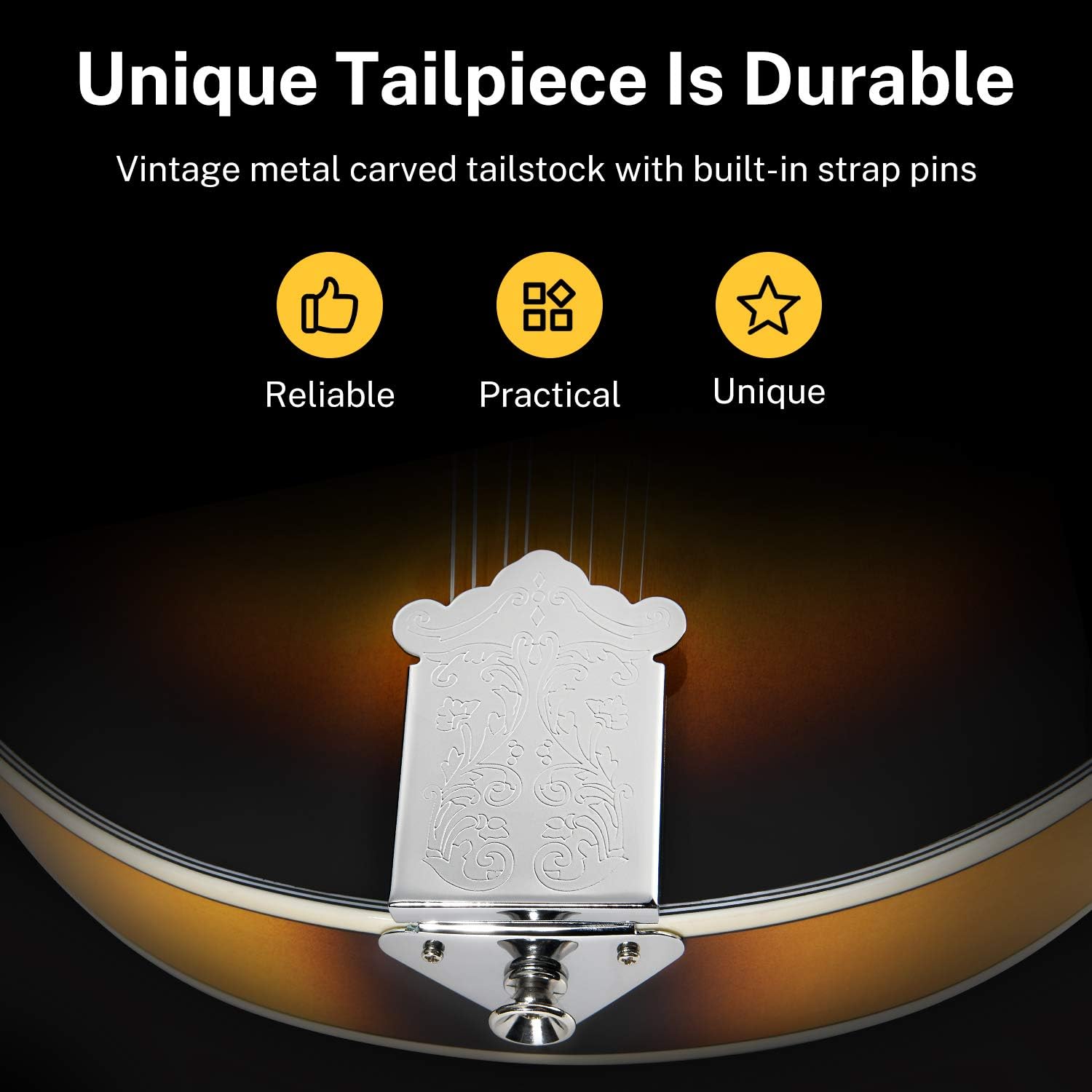 Donner A Style Mandolin Instrument Sunburst Beginner Adult Acoustic Mandolin Musical Instrument Mahogany 8 String, Bundle With Tuner String Bag Guitar Picks,DML-1