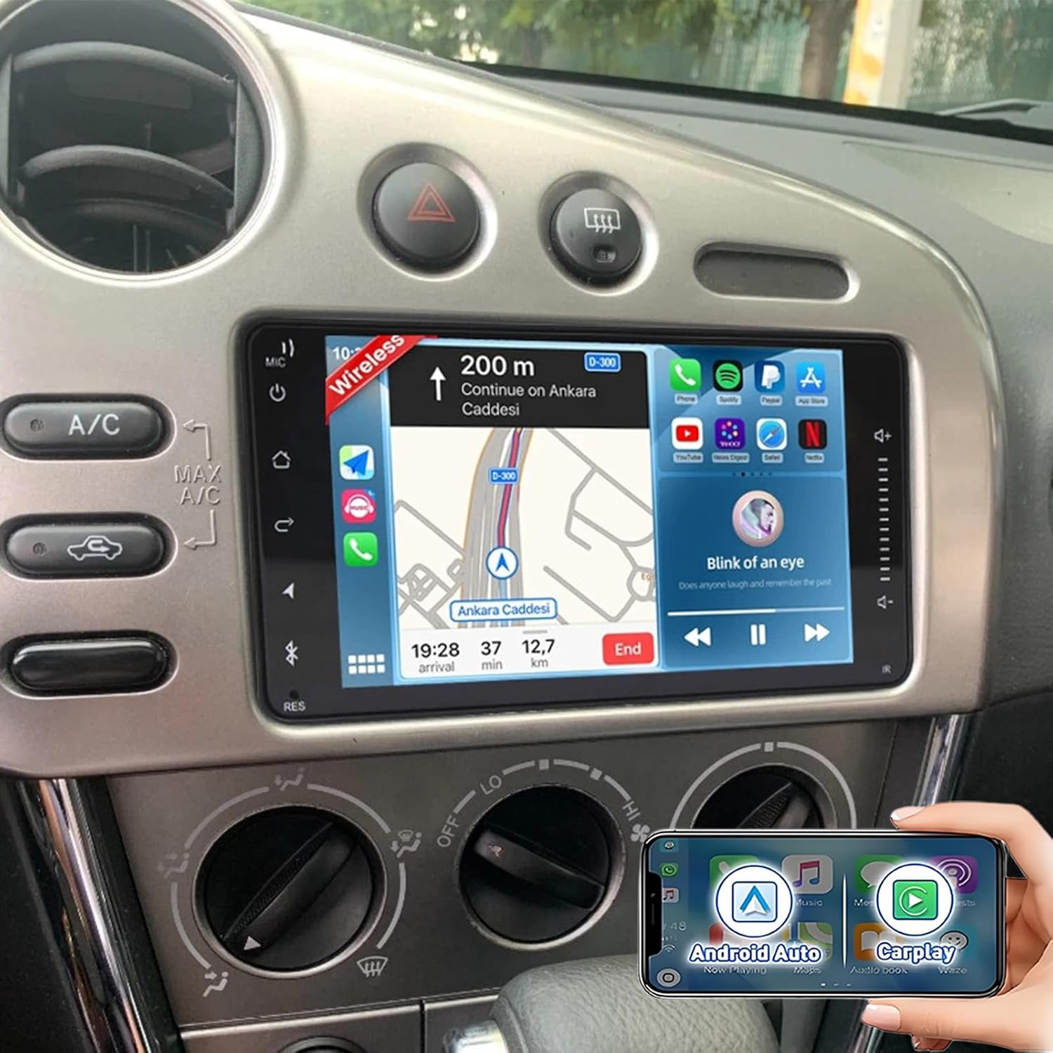 Car Radio for Toyota Matrix 2003 2004 Pontiac Vibe 2003 2004 2005 2006 2007 2008 with Wireless CarPlay Android Auto, 9 Inch Touch Screen Stereo for Toyota Matrix WiFi GPS BT AHD Backup Camera-2+32G