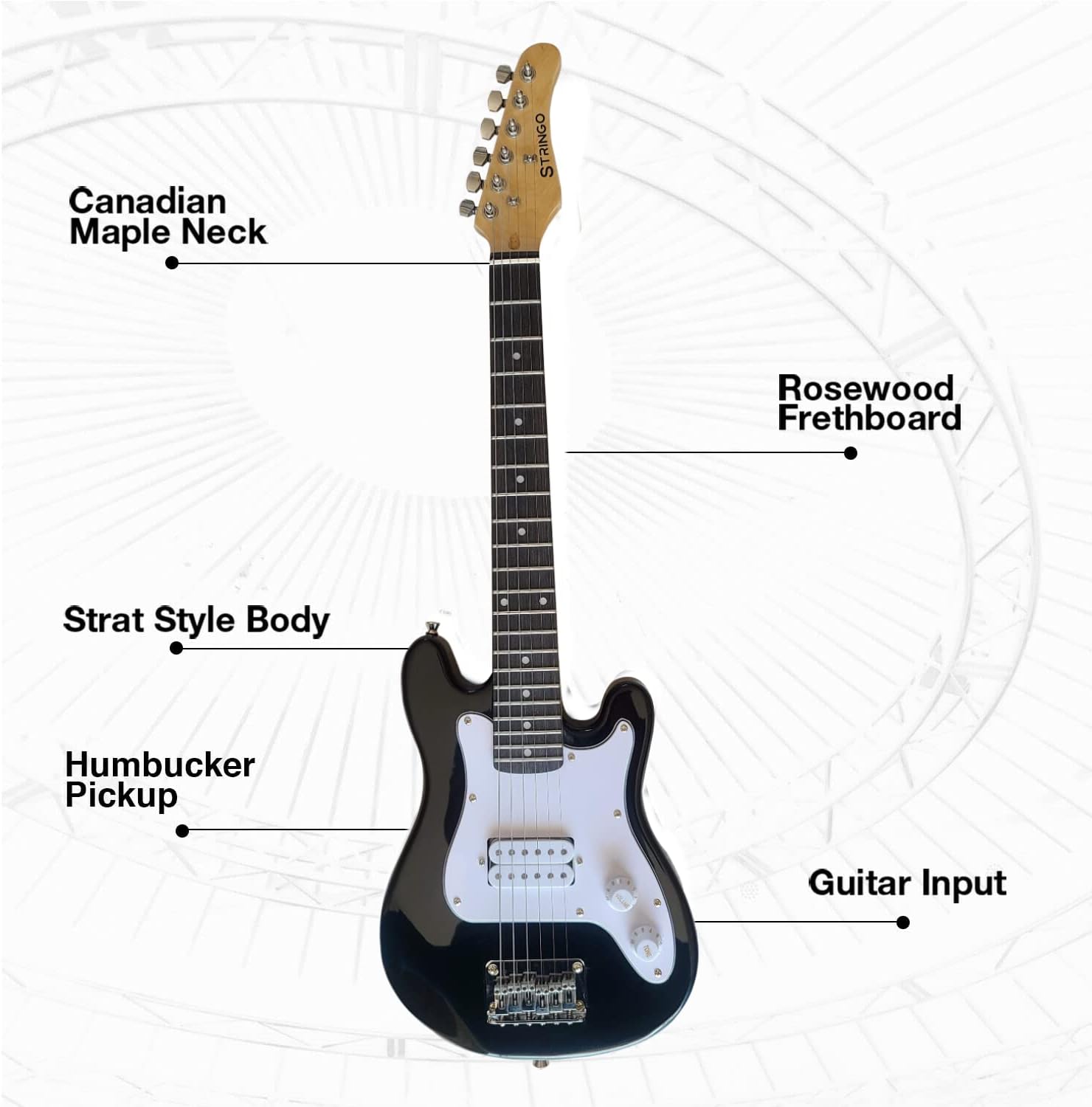 Black 30 Inch Kids Electric Guitar Beginner Kit, Set Includes 20W Amplifier 3 Picks, Shoulder Strap, Tuner, Bag Case