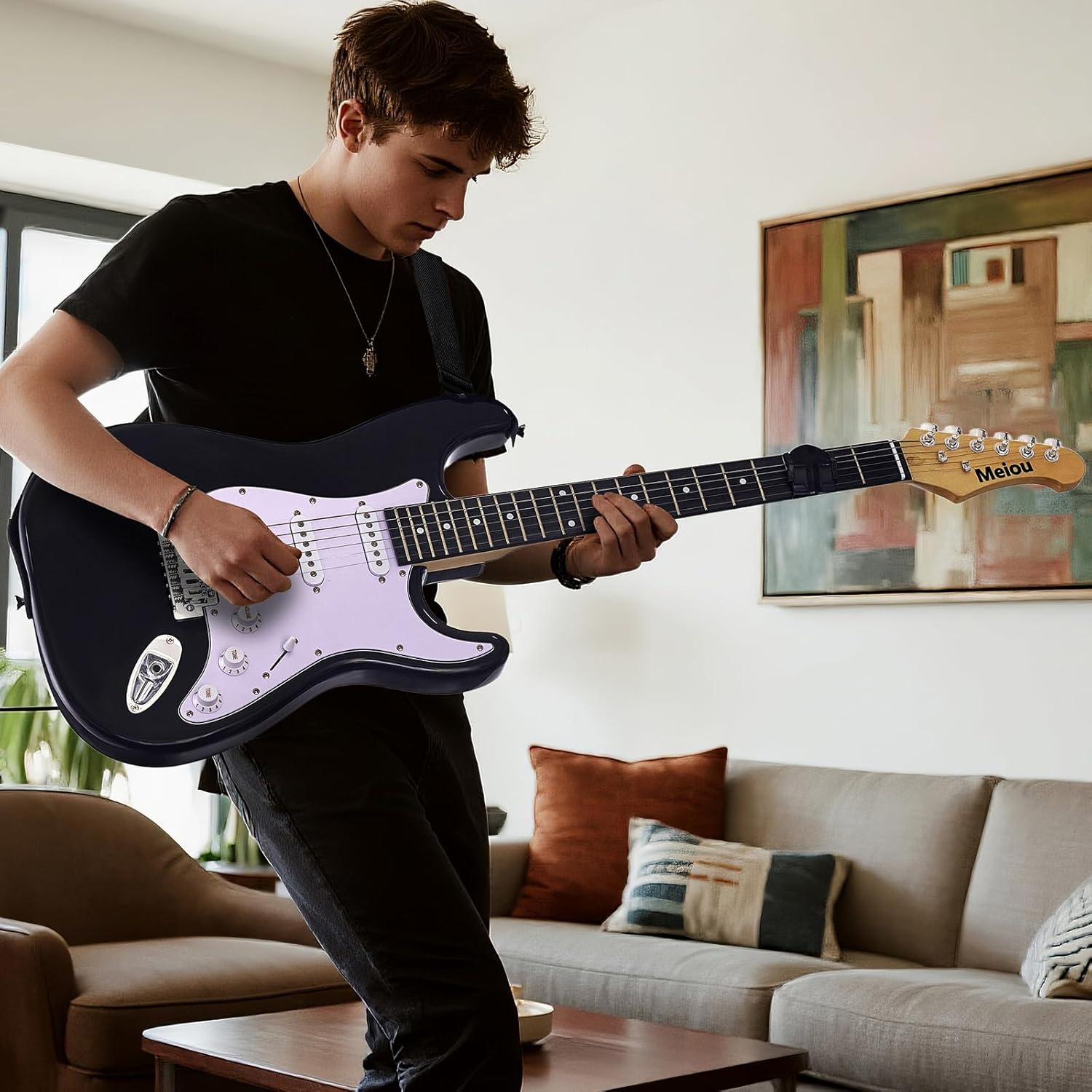 39-Inch Electric Guitar Starter Kit ST Series-Complete starter kit with electric guitar, amp, strap, plectrum, tuner, strings, cable and guitar bag - Suitable for beginners (black)